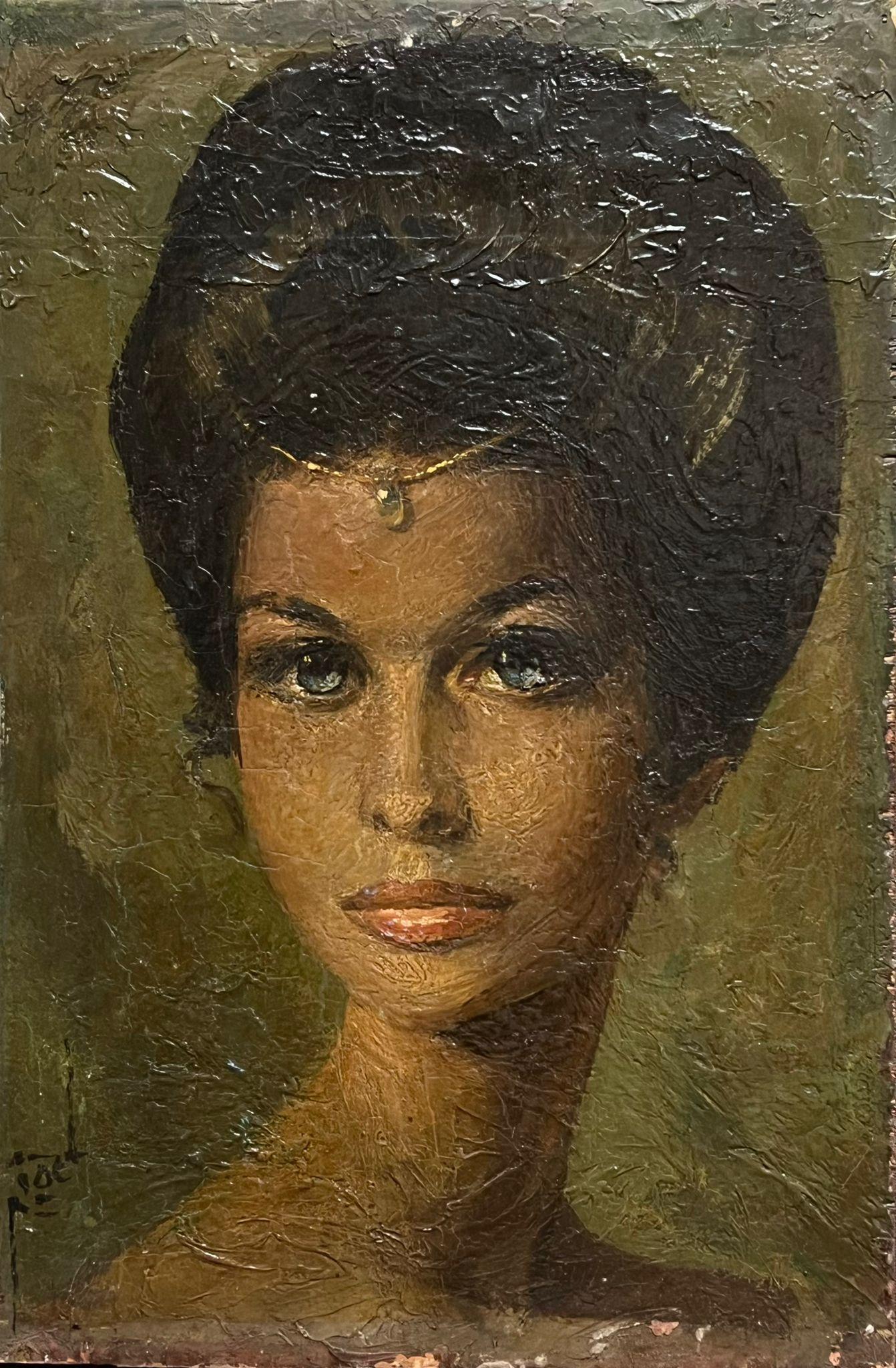 French School Portrait Painting - 1960's French Portrait of a Stylish Fashioable Lady Signed Oil Painting 