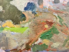 1960's French Post-Impressionist Oil Green Moody Colors Landschaft mit Brücke
