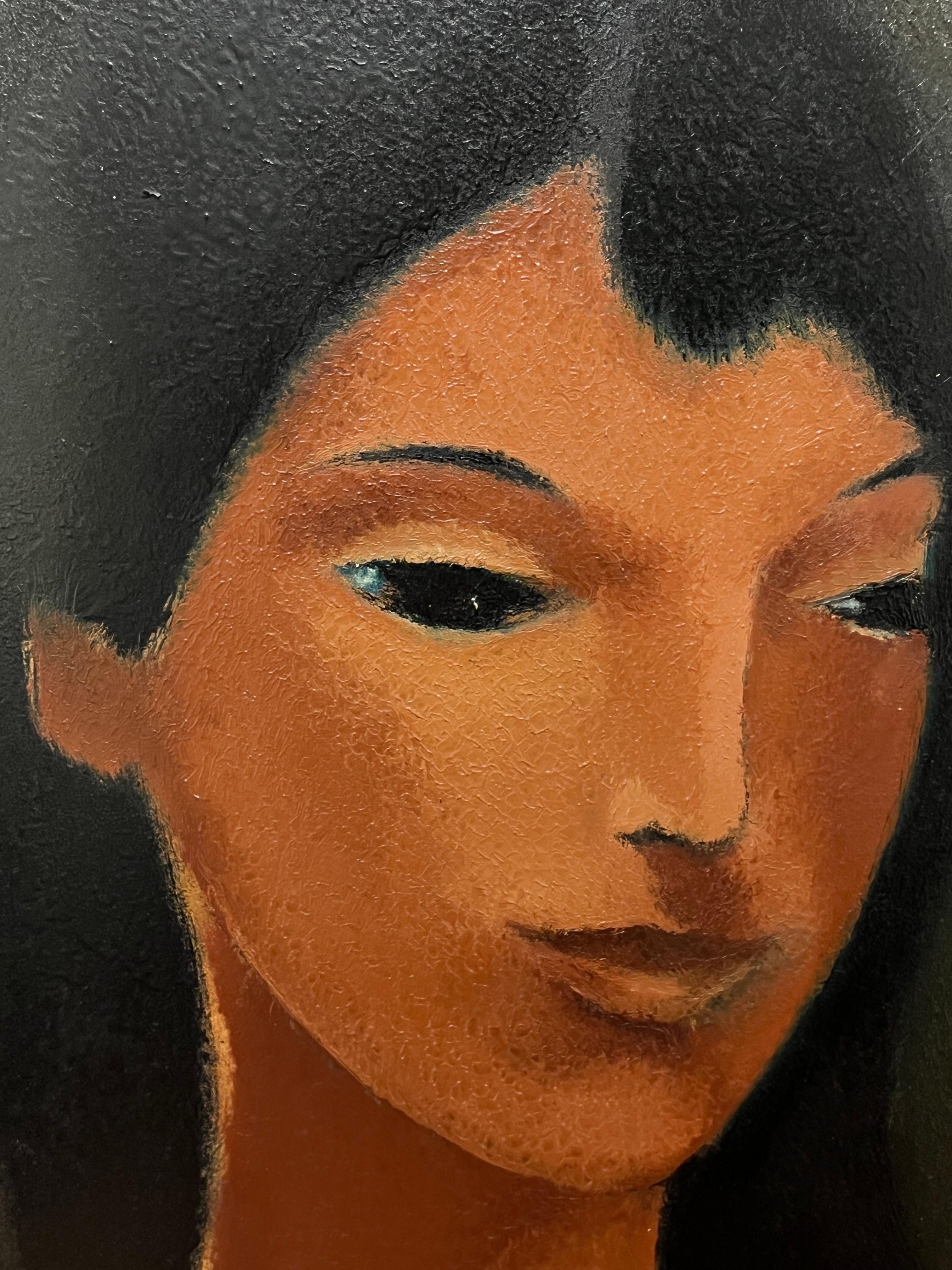 1960's French Stylish Portrait of a Woman Modernist Oil 1965 - Moderne Painting par French School