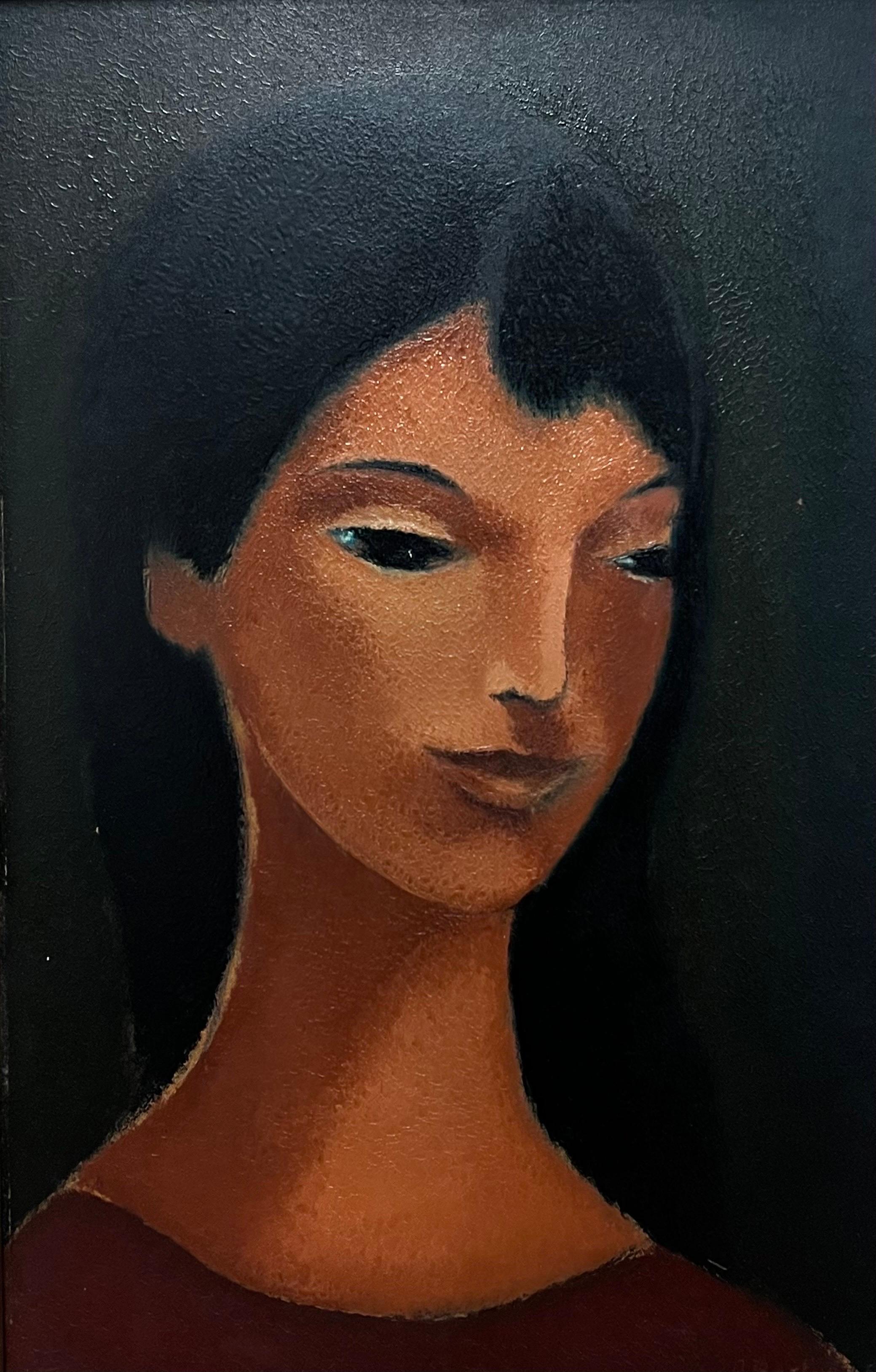 French School Figurative Painting - 1960’s French Stylish Portrait of a Woman Modernist Oil 1965