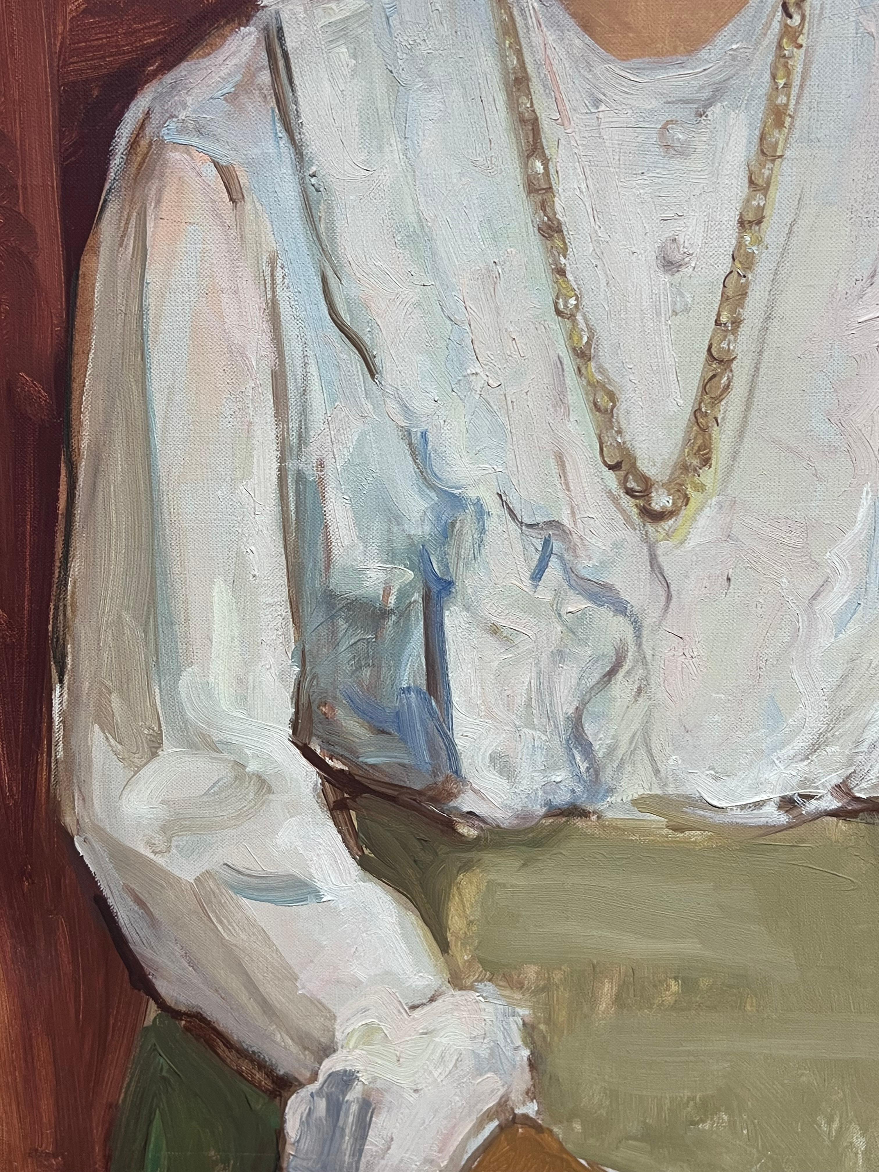 Elegant Portrait of a Lady
signed oil on canvas, unframed
dated 1962
canvas : 26 x 20 inches
Provenance: private collection
Condition: very good condition

Description:
This stunning mid-20th-century oil portrait captures the refined elegance of a