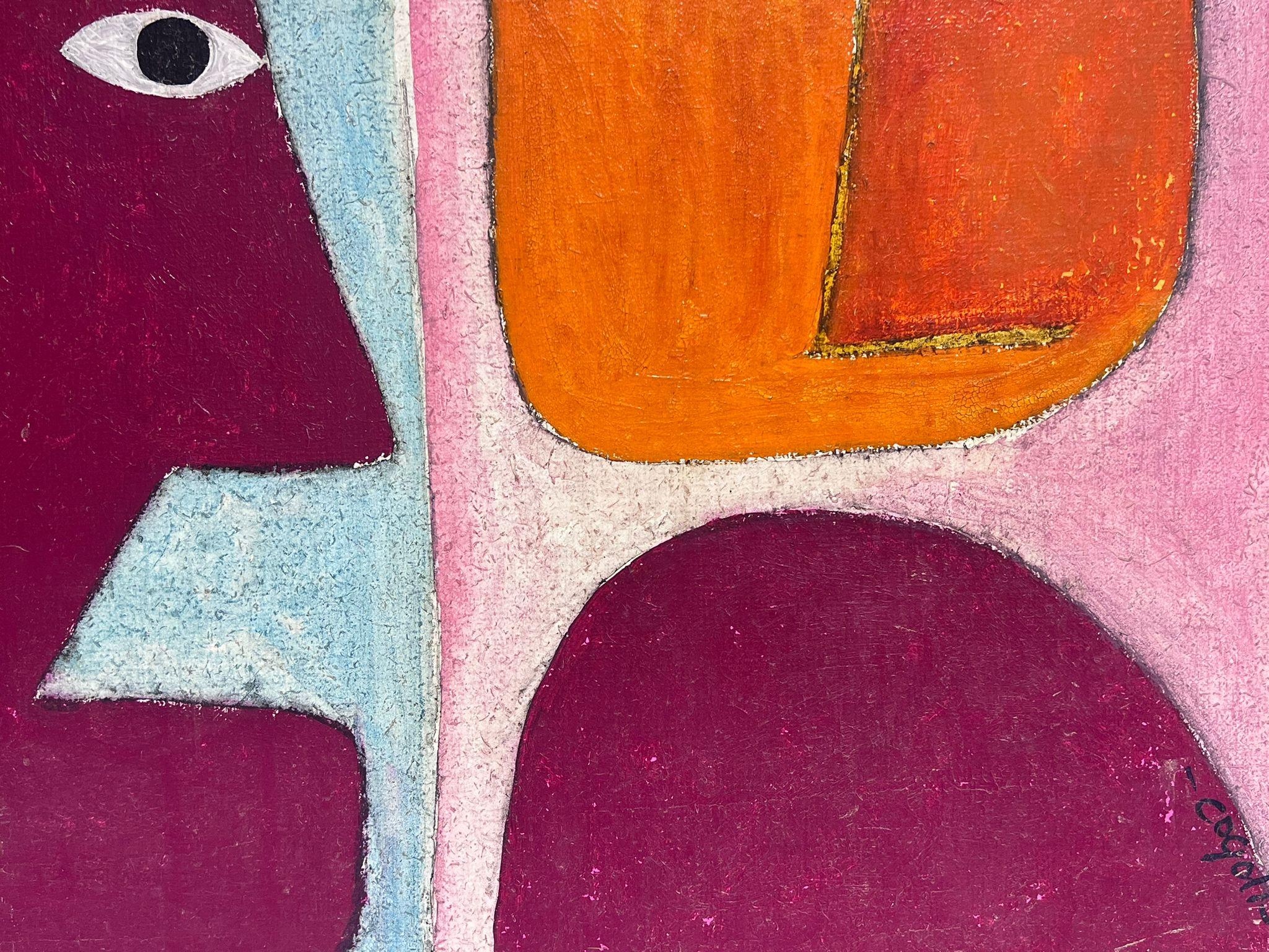 1970's French Abstract Modernist Signed Oil Figurative Portrait Oil Painting For Sale 1