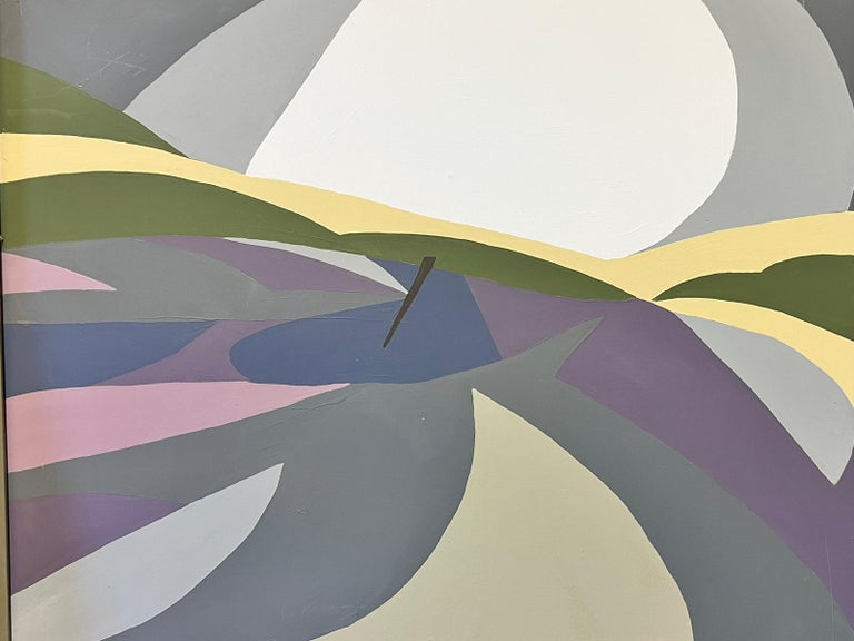 French School - 1970's French Abstract Painting Grey Purple Swirling