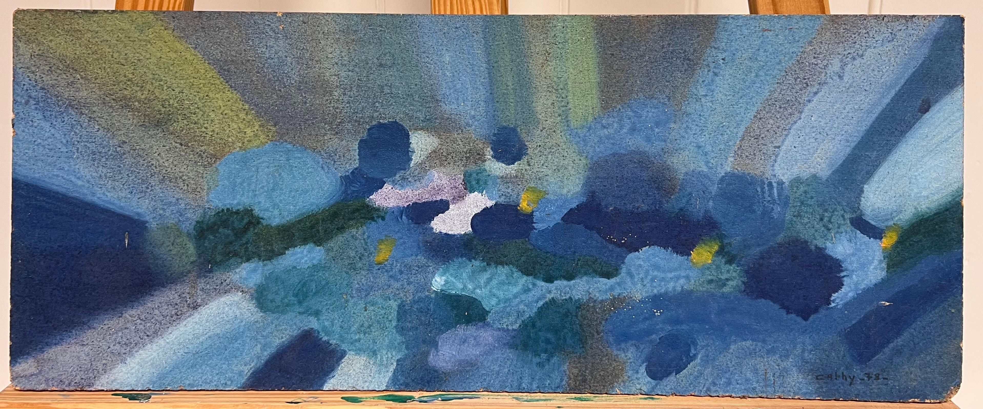Astratto francese del 1970, firmato e datato Rays of Light Sunshine (Raggi di luce) - Painting di French School