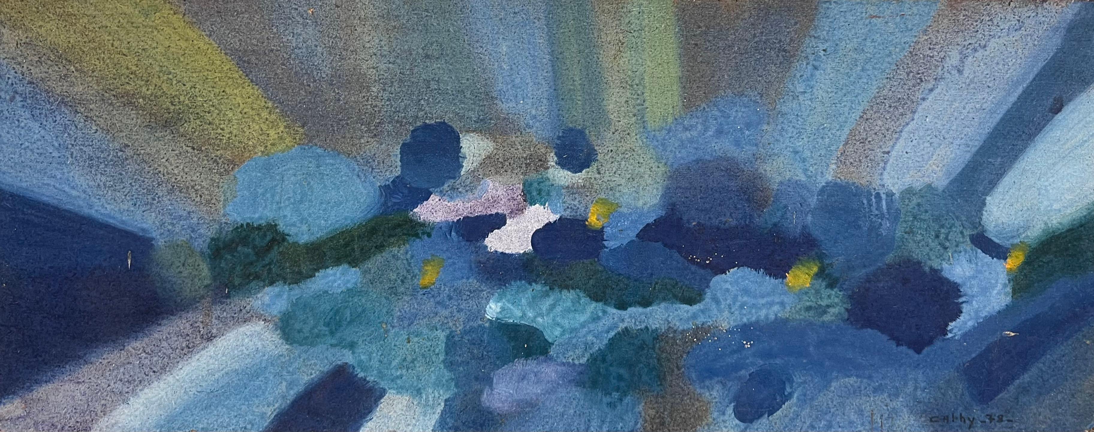 Abstract Painting di French School - Astratto francese del 1970, firmato e datato Rays of Light Sunshine (Raggi di luce)