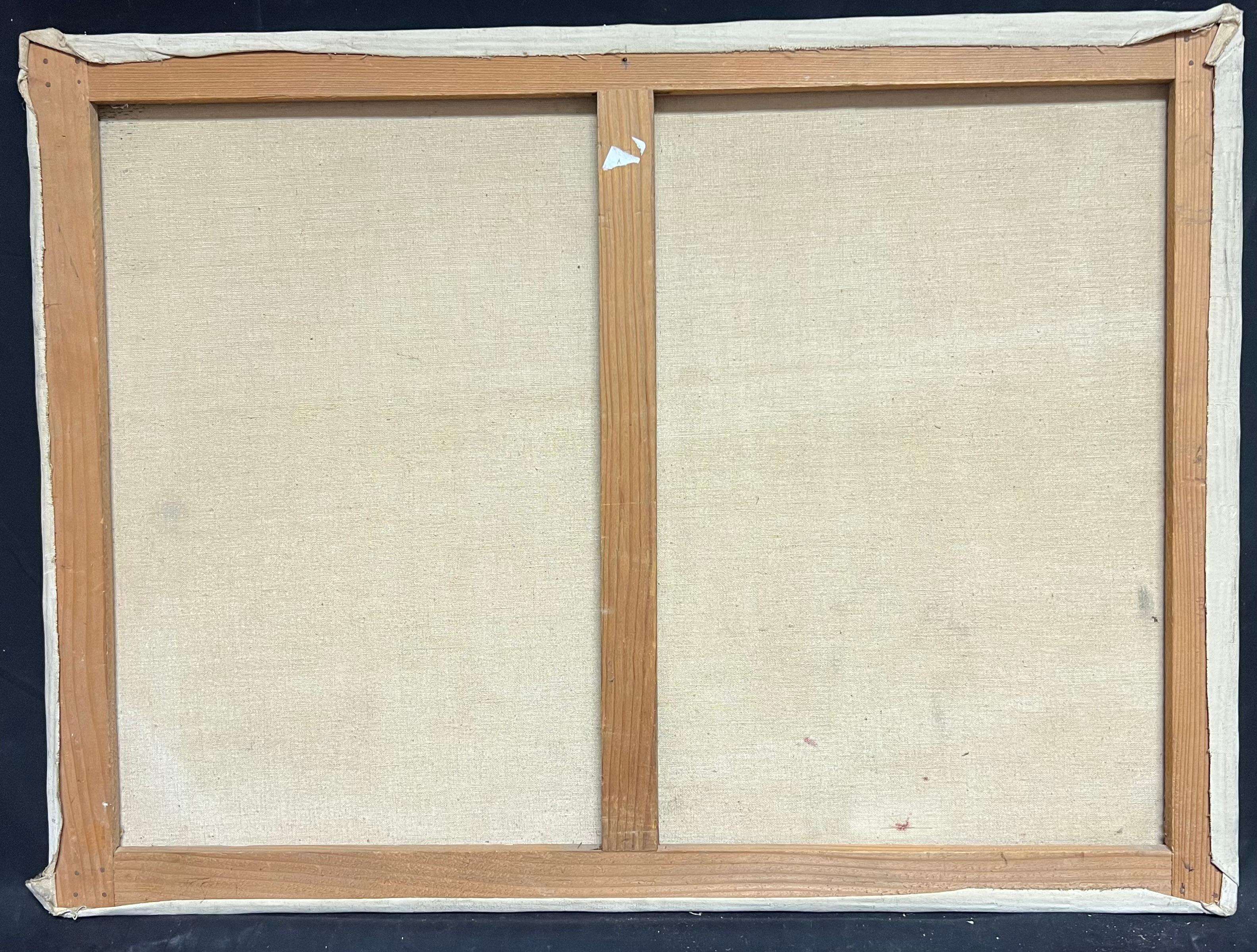 Quadro ad olio francese del 1970 con natura morta modernista, frutta e drappeggi rossi in vendita 2