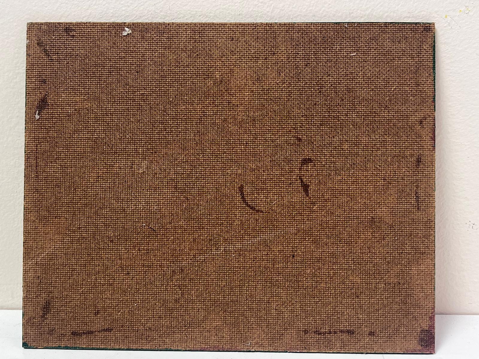 Peinture à l'huile cubiste française des années 1970 - Couleurs rouges et vertes 1