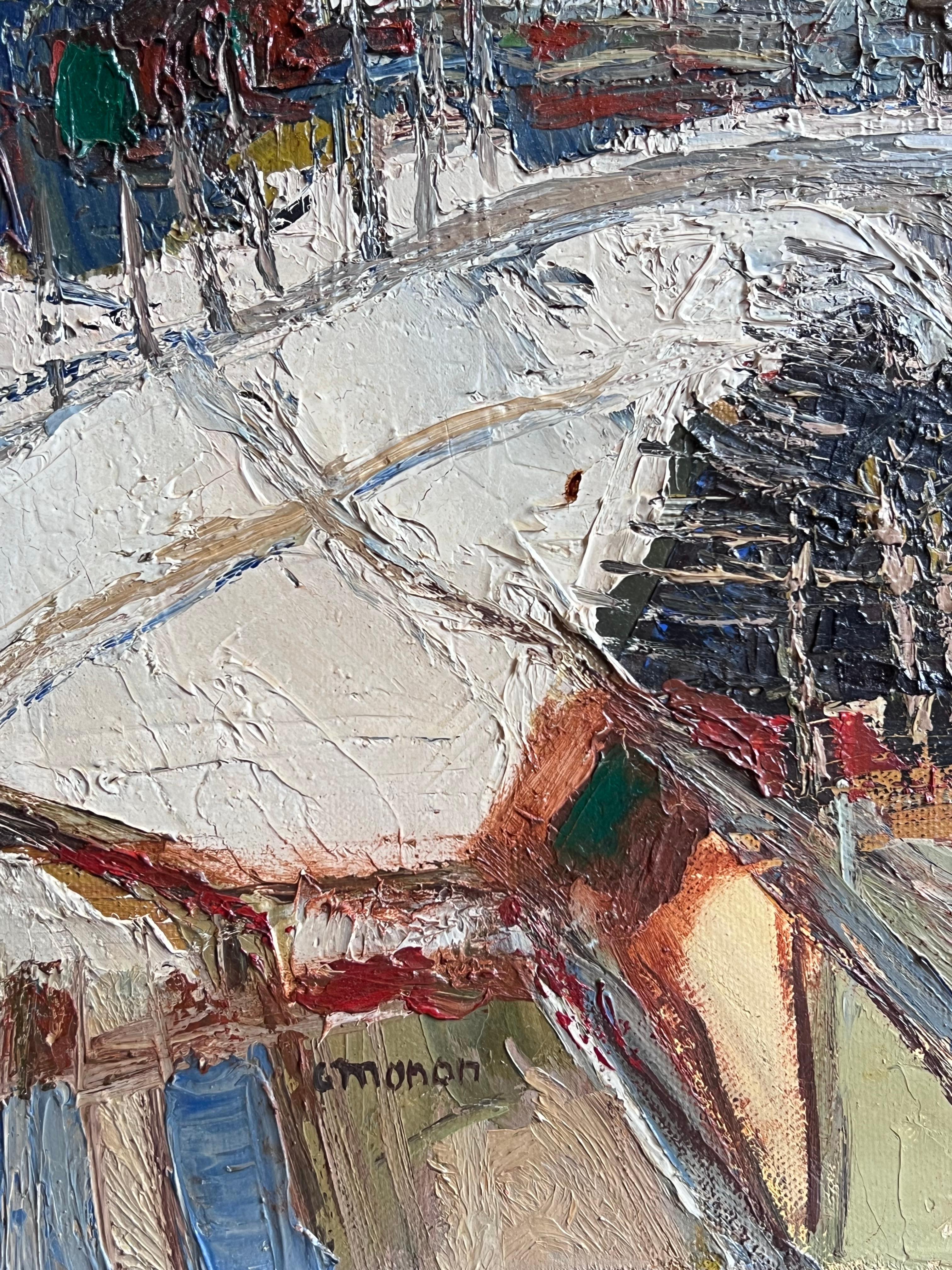 Französische kubistische Moderne der 1970er Jahre, signiertes Ölgemälde Berge in Landschaft, Landschaft im Angebot 1
