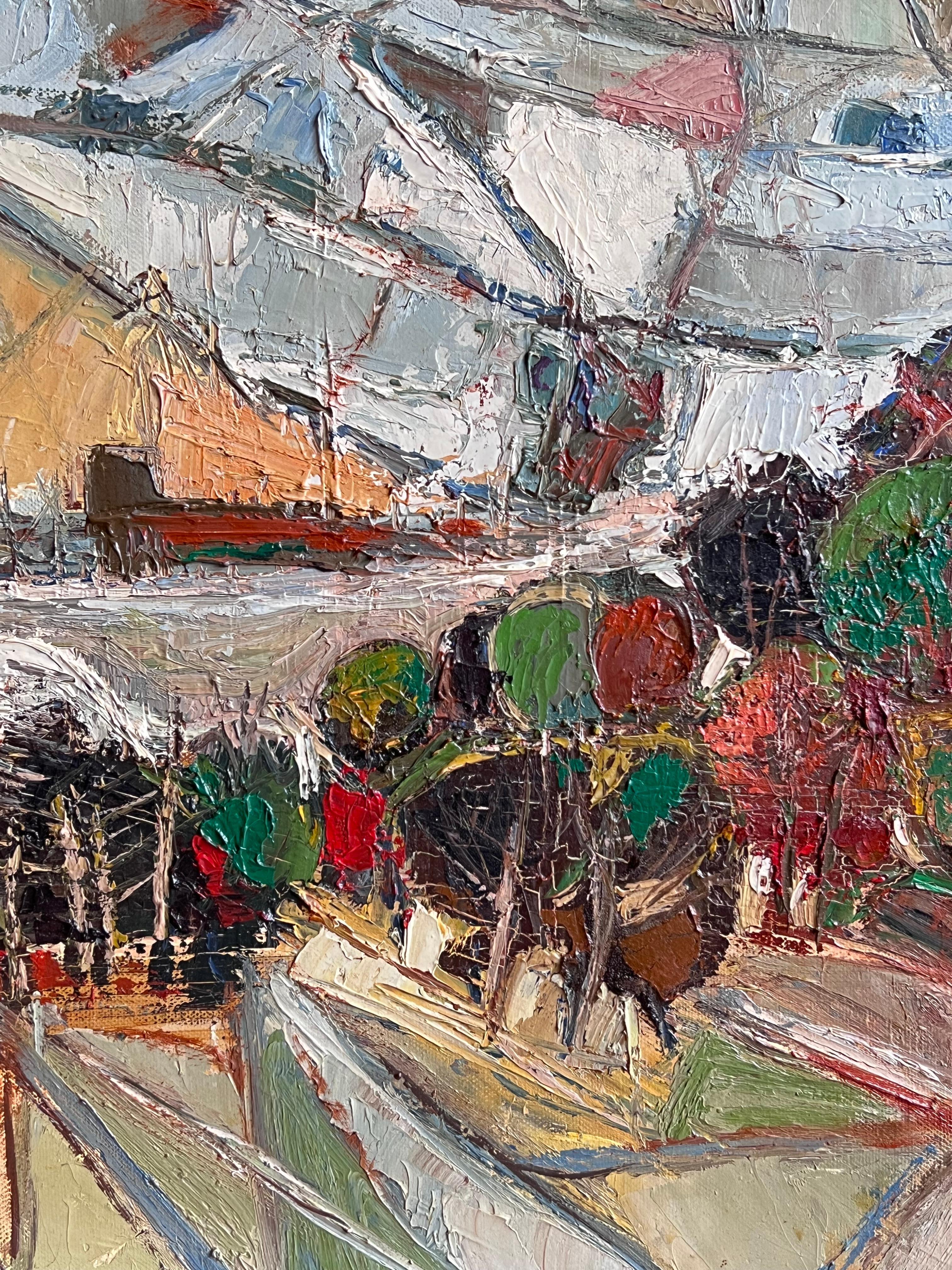 Französische kubistische Moderne der 1970er Jahre, signiertes Ölgemälde Berge in Landschaft, Landschaft im Angebot 2