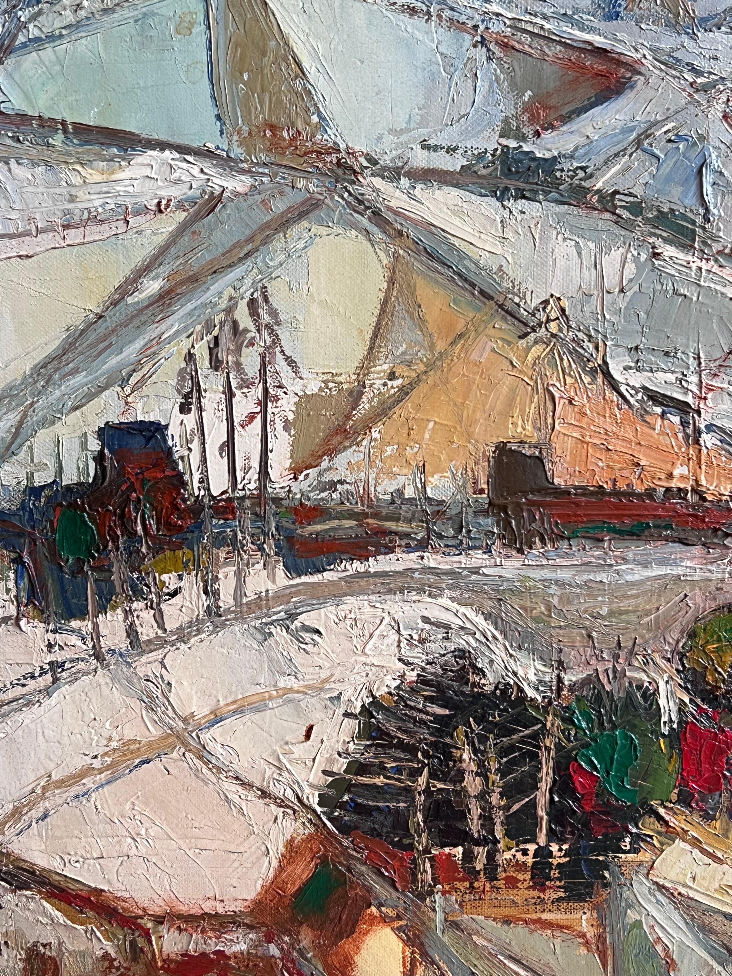 Französische kubistische Moderne der 1970er Jahre, signiertes Ölgemälde Berge in Landschaft, Landschaft im Angebot 3