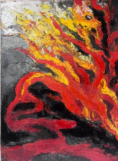 Peinture à l'huile expressionniste française des années 1970, peinture épaisse à l'empâtement, blaze de couleurs