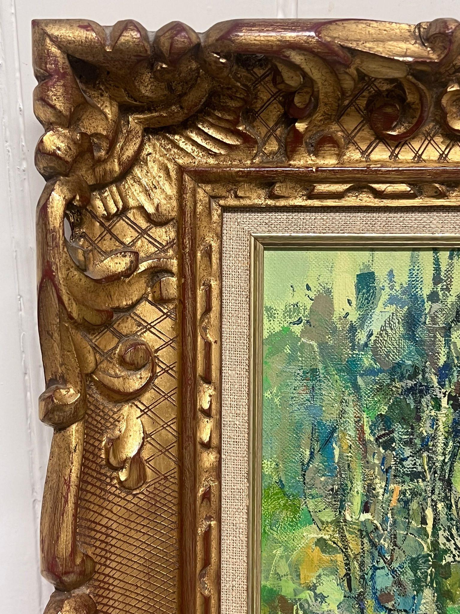 1970's Impresionista francés Viejo carro de caballos en campos de labranza Firmado y enmarcado - Landscape Painting Marrón de Jacques Sokol