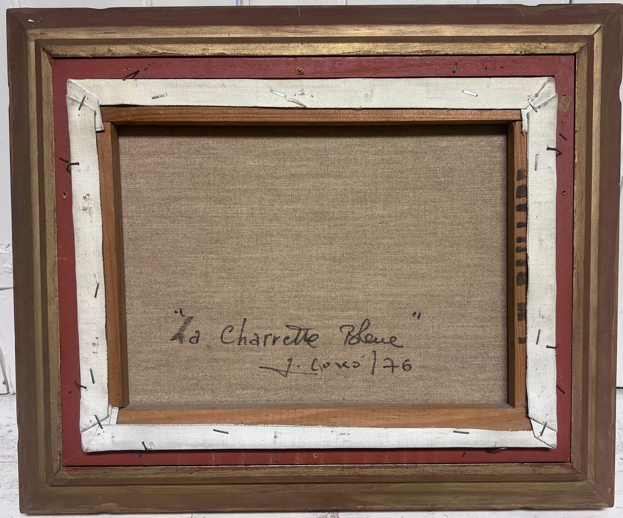 1970's Impresionista francés Viejo carro de caballos en campos de labranza Firmado y enmarcado 2