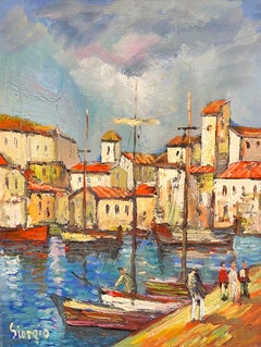 Französische mediterrane Hafens Dorfboot-Figur, lebhafte Küsten-Boot-Figuren, 1970er Jahre