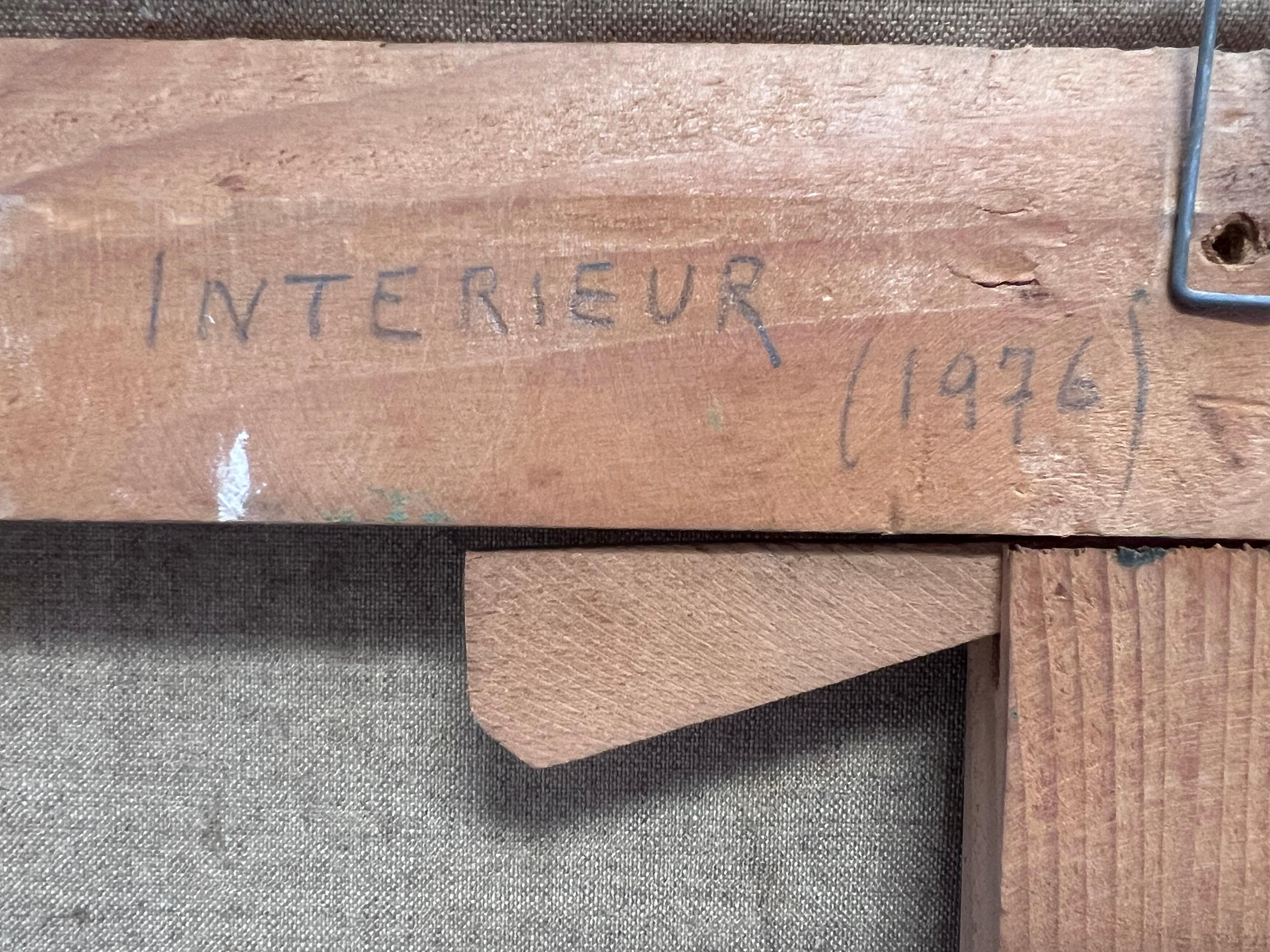 1970's Óleo Modernista Francés Firmado Mujer en Salón Interior Limpiando Muebles en venta 6