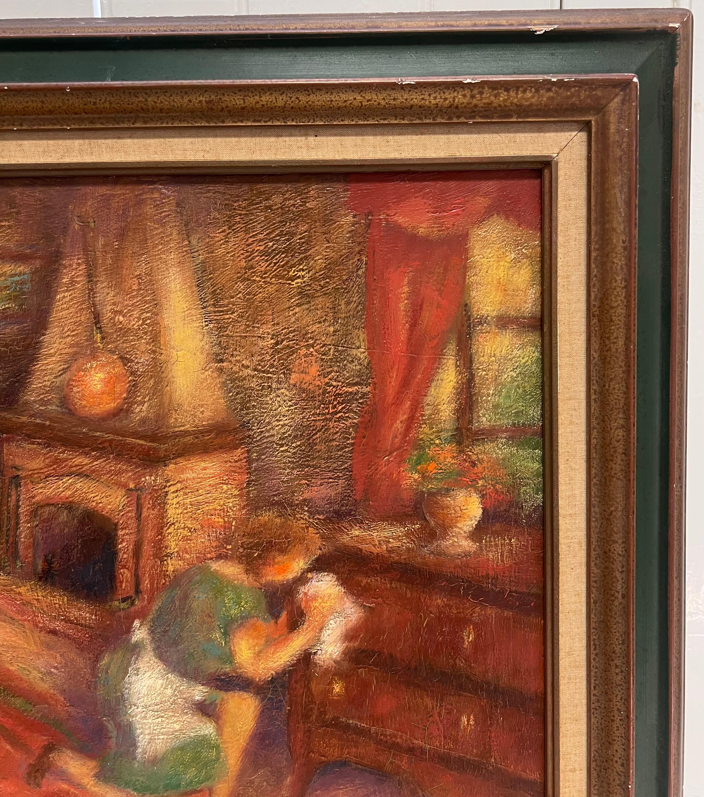 Interior
Artista francés, firmado indistintamente
fechado en el verso en 1976, 
óleo sobre lienzo, enmarcado 
enmarcado: 25 x 18 pulgadas
lienzo: 18 x 22 pulgadas
Inscripción al dorso
Procedencia: colección privada, Francia
Estado: el marco tiene