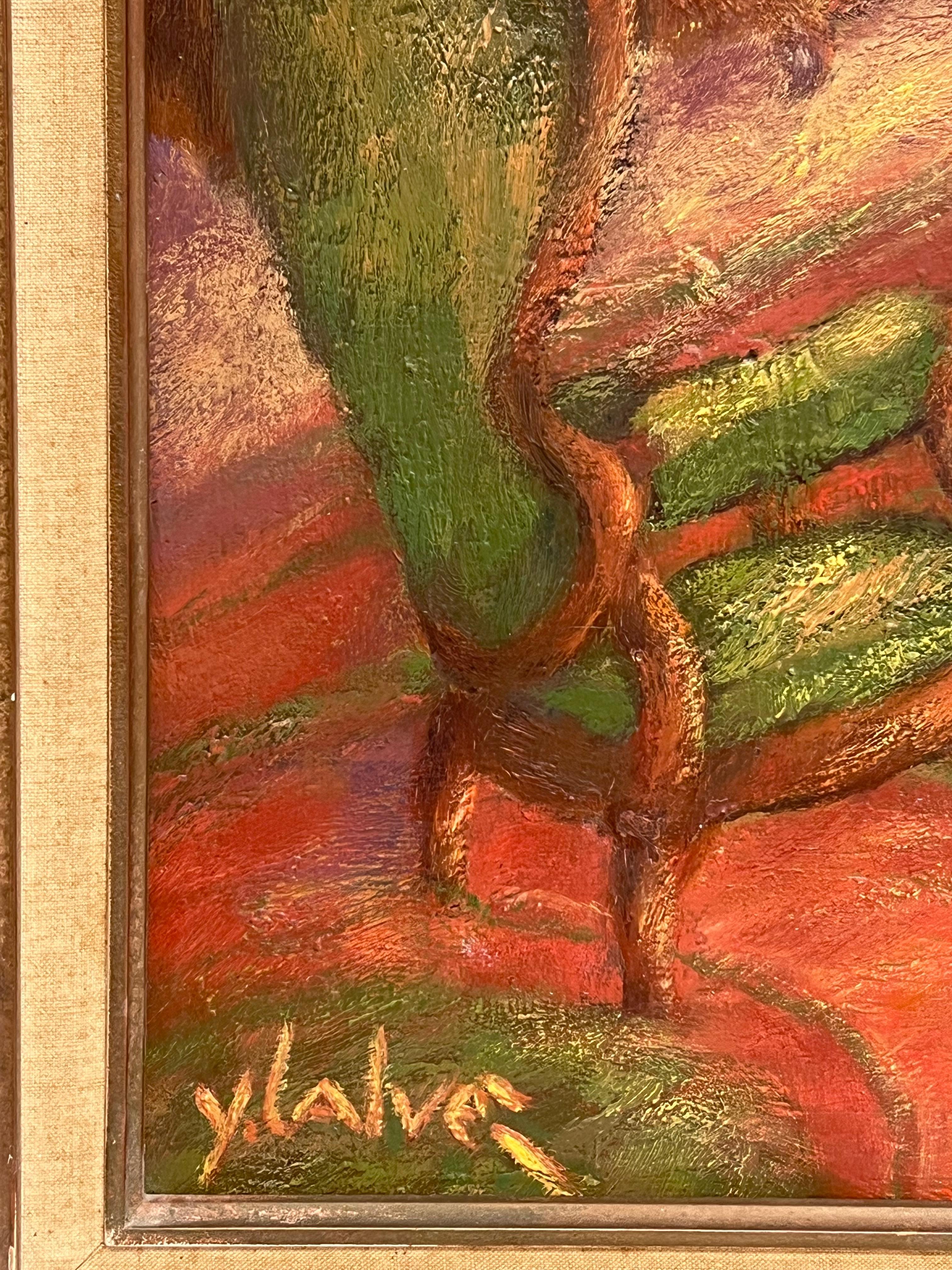 1970's Óleo Modernista Francés Firmado Mujer en Salón Interior Limpiando Muebles en venta 3