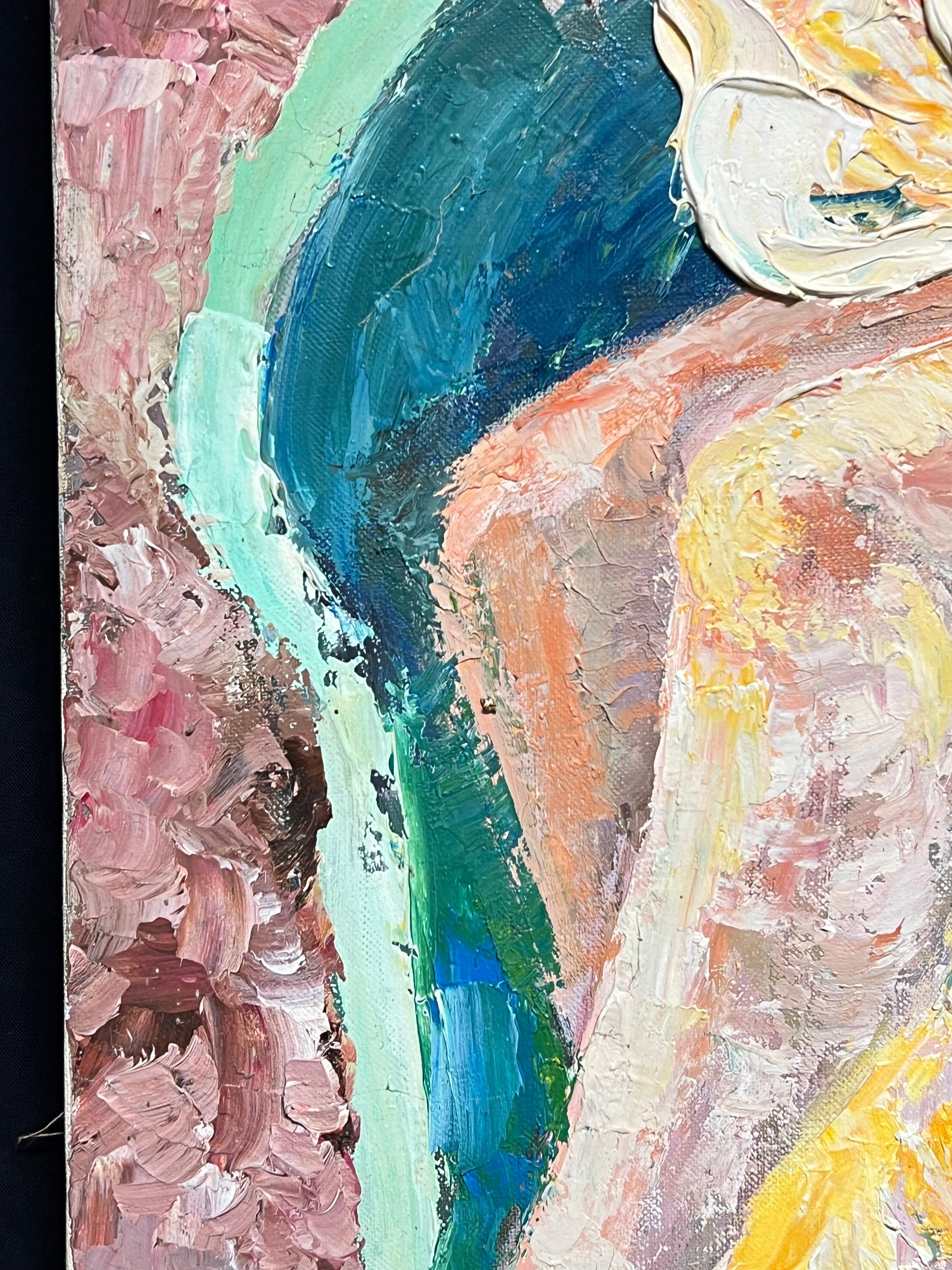 Pintura al óleo postimpresionista francesa de 1970 Desnudo recostado Impasto grueso en venta 3