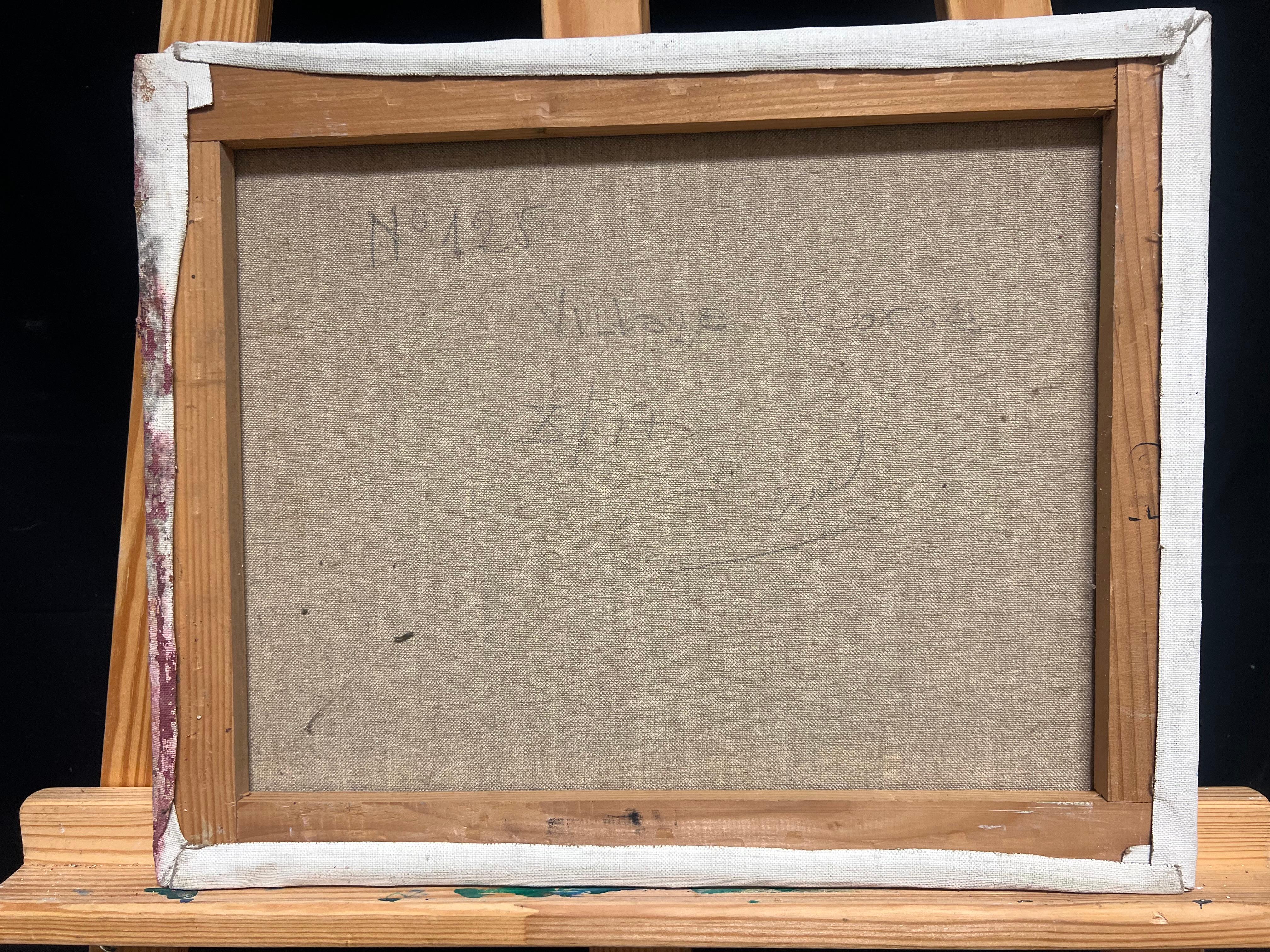 Pittura a olio anni '70 di Townes francese con figure su un vecchio ponte di pietra in vendita 4