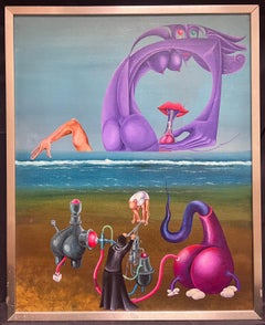 Grandes peintures à l'huile surréalistes françaises des années 1970