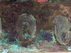 1980's French Expressionist Abstract Oil Painting Thick Impasto Sludgy Colors