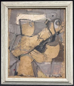 1990's Abstract Elegance Geometric Composition Grey Beige Figurative Painting