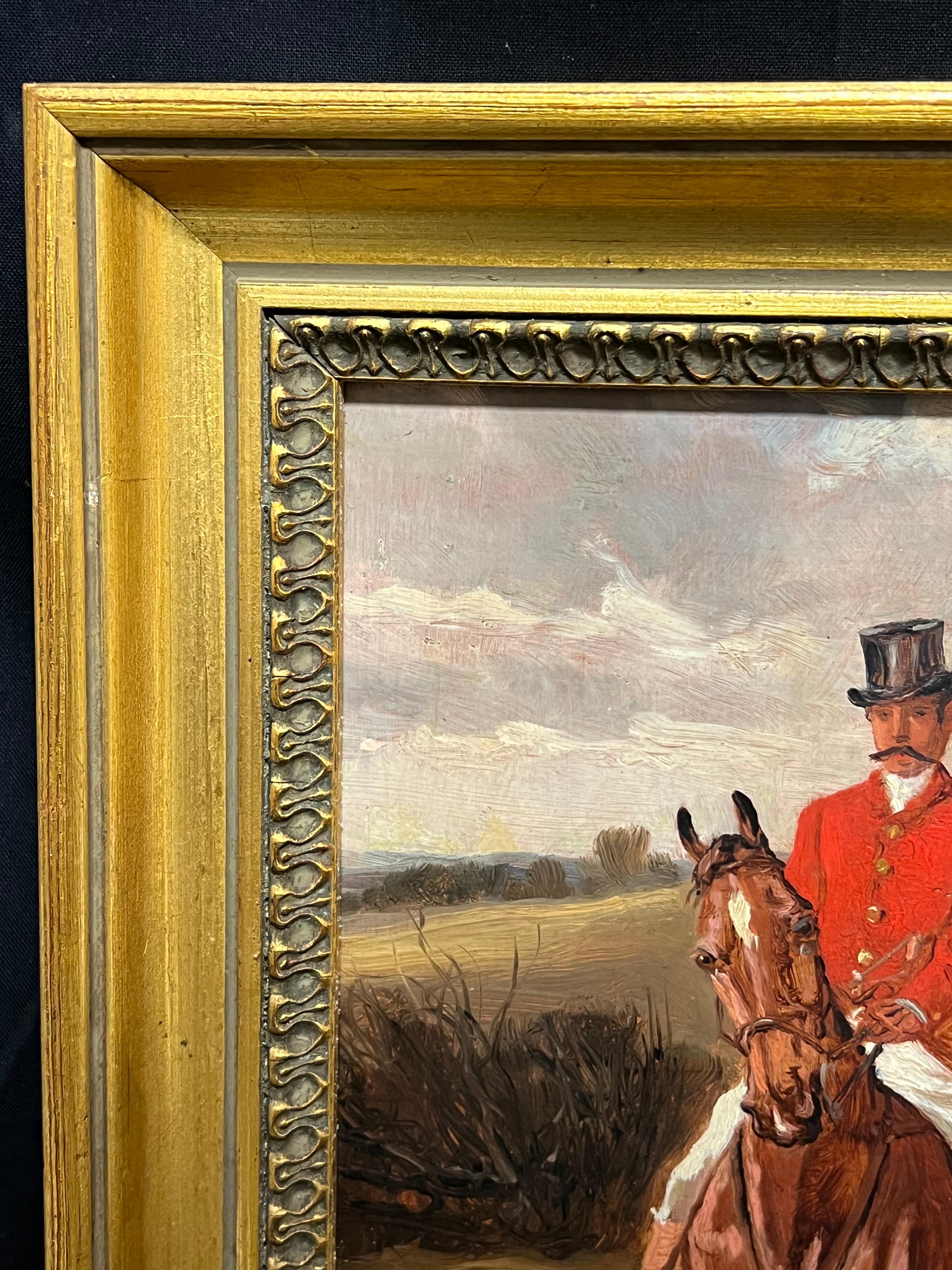 19th Century English Fox Hunt Rider in Red Coat Signed Oil Painting 9