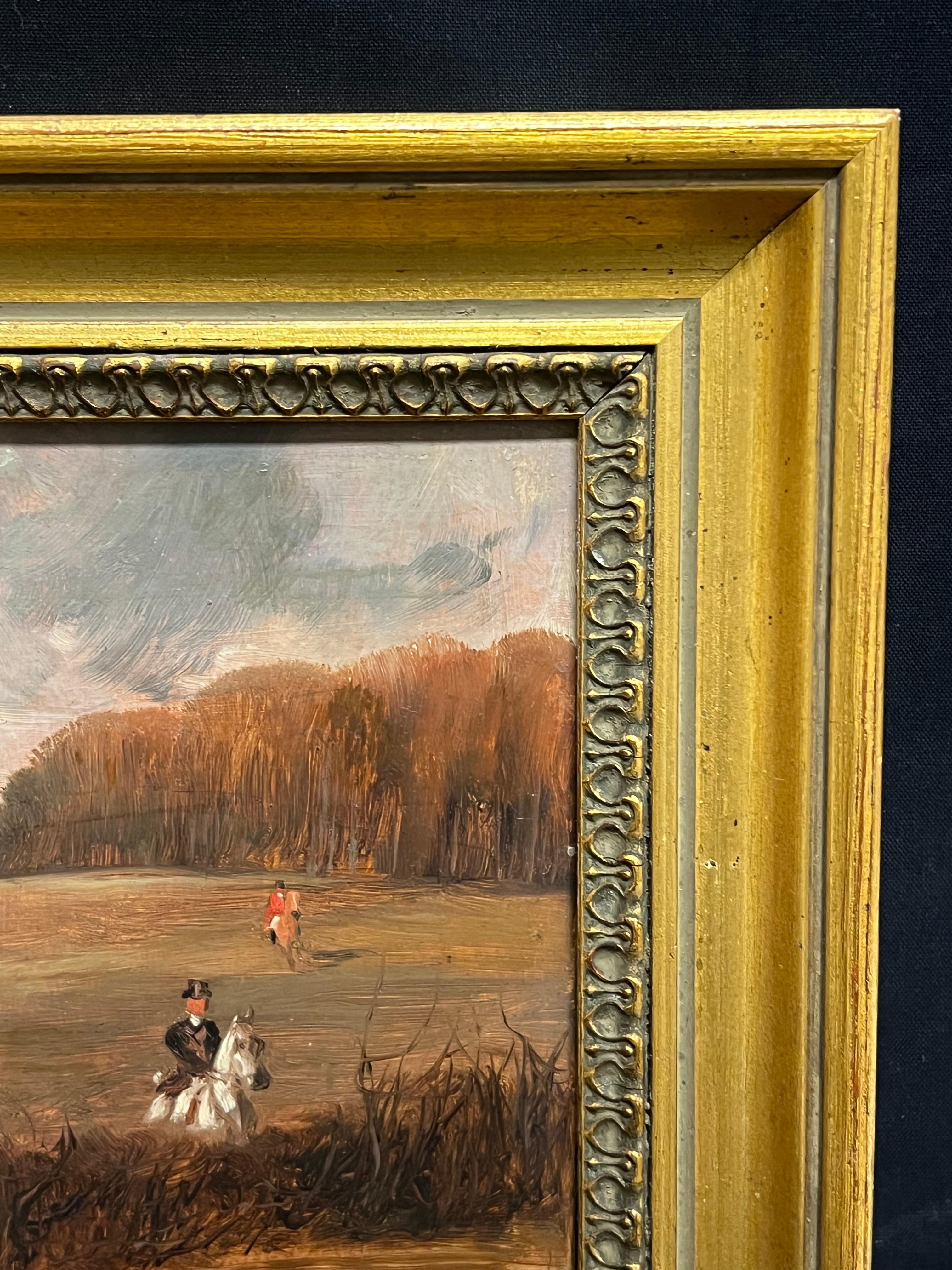 19th Century English Fox Hunt Rider in Red Coat Signed Oil Painting 10