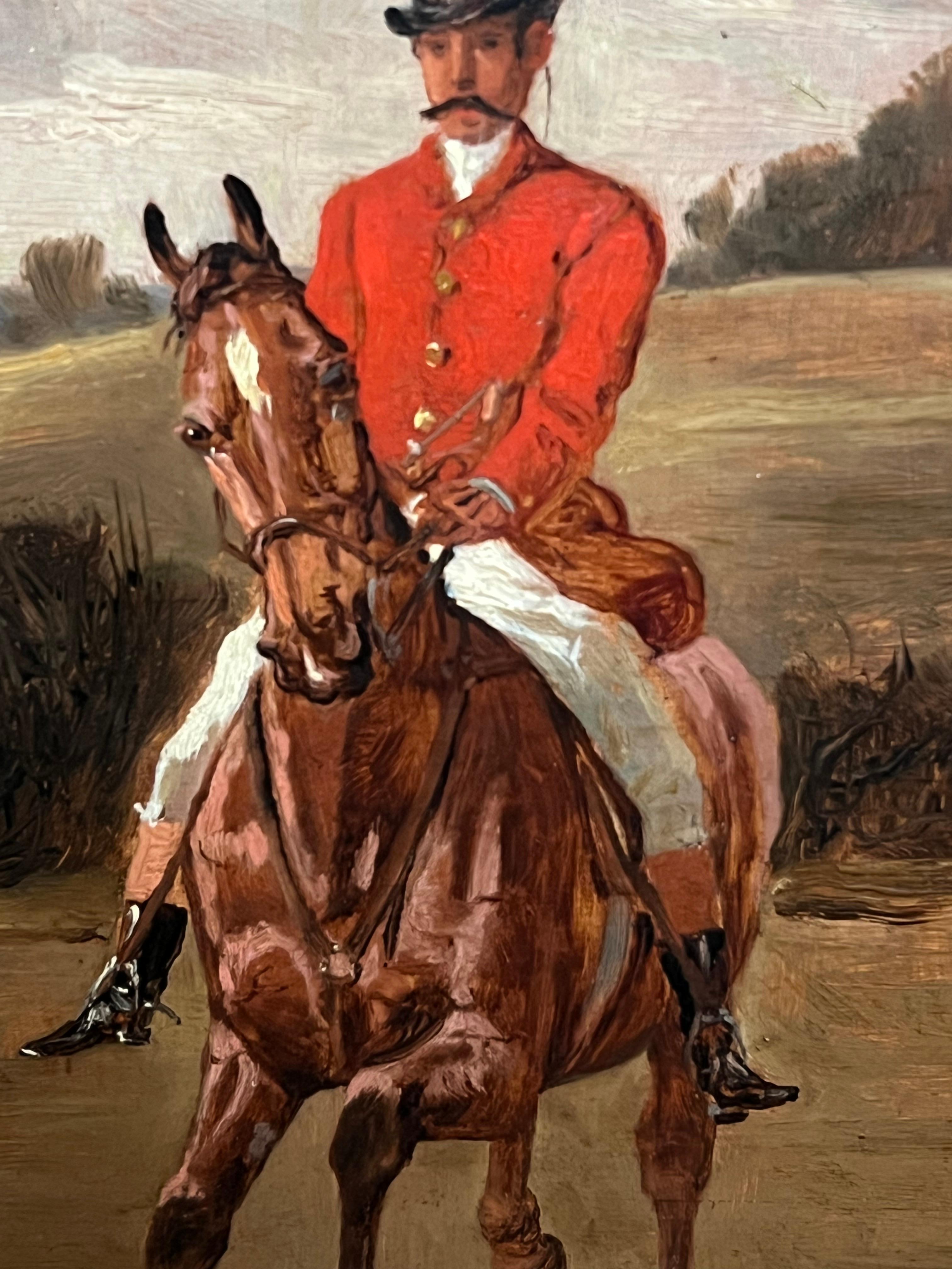 19th Century English Fox Hunt Rider in Red Coat Signed Oil Painting 4