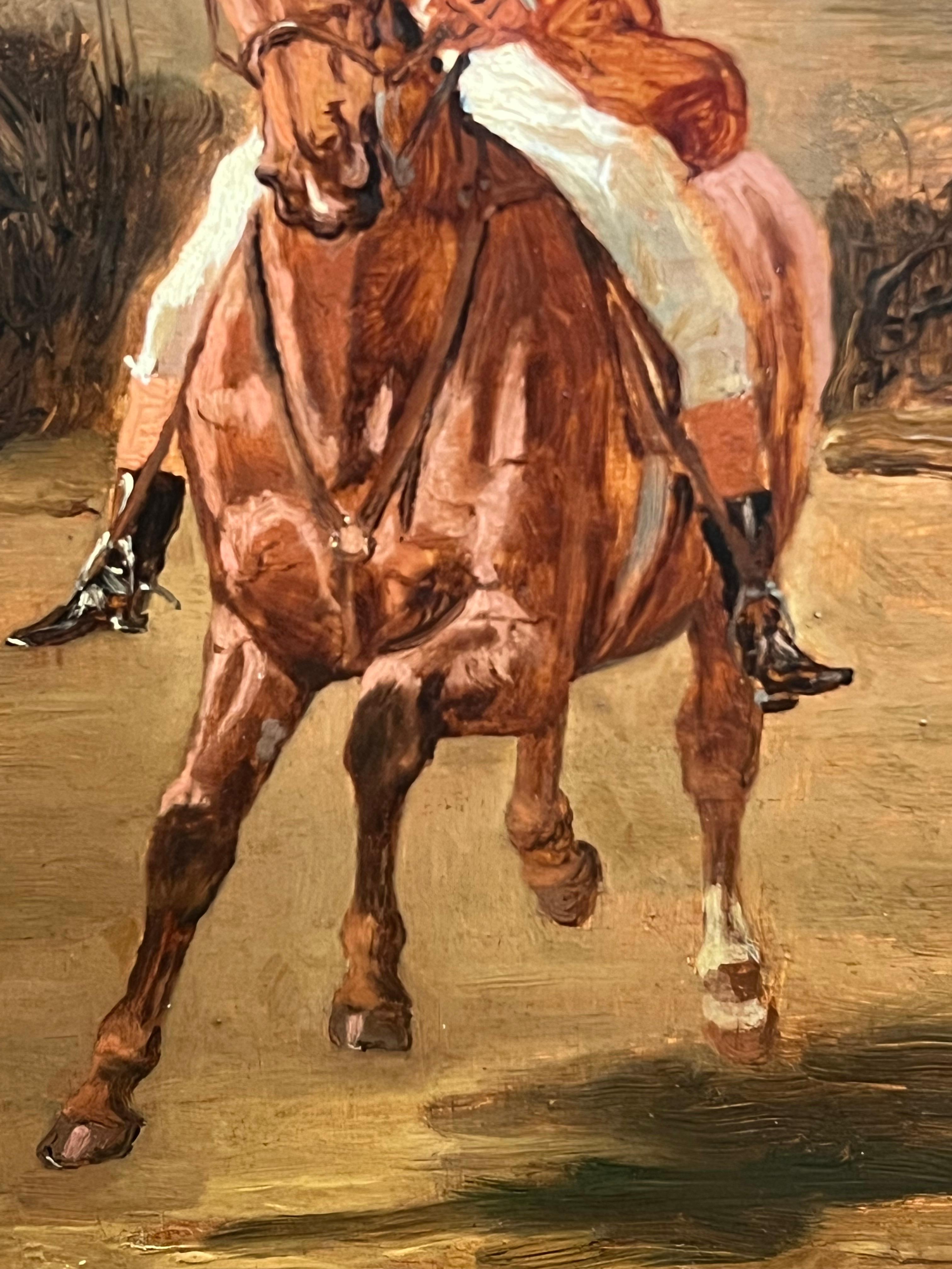 19th Century English Fox Hunt Rider in Red Coat Signed Oil Painting 5