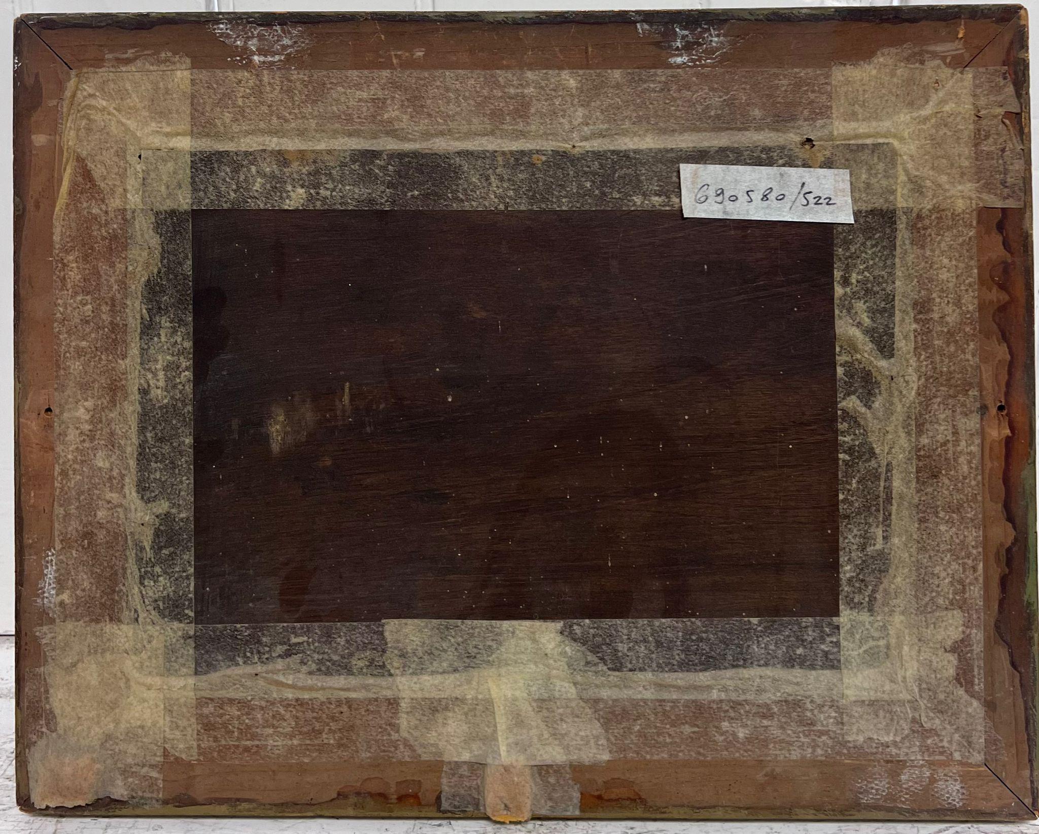 Dipinto a olio di Marin del XIX secolo Navi ancorate al largo del porto firmato 6