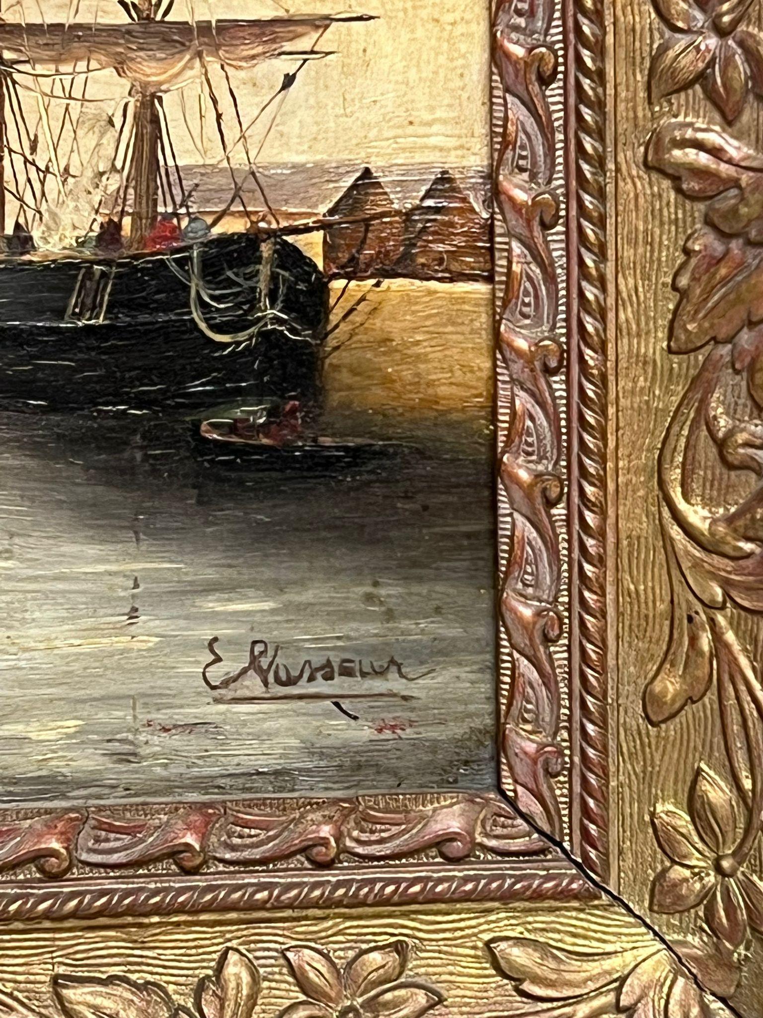 Navi al largo del porto
Artista francese, XIX secolo
olio su tavola firmato, incorniciato
incorniciato: 12 x 15 pollici
tavola: 8 x 11 pollici
provenienza: collezione privata
condizioni: alcuni graffi e urti superficiali, ma in condizioni generali