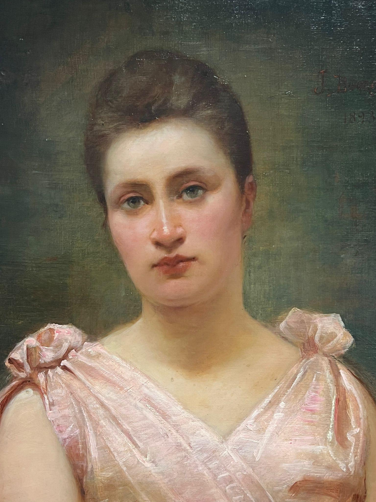 Französisches Porträt einer Dame in rosa Seidenkleid aus dem 19. Jahrhundert, Belle Epoque-Periode (Impressionismus), Painting, von French School