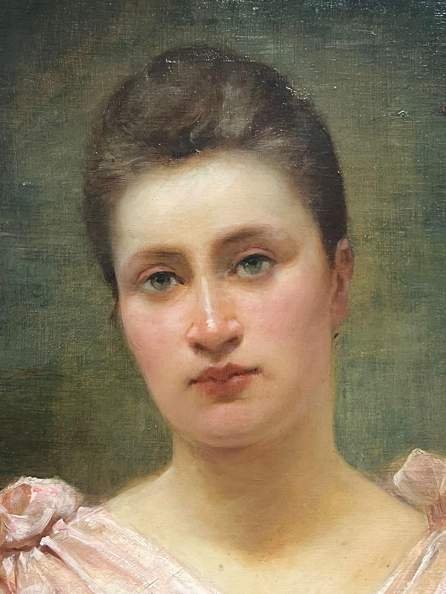 Französisches Porträt einer Dame in rosa Seidenkleid aus dem 19. Jahrhundert, Belle Epoque-Periode im Angebot 2