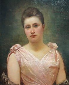 19th Century French Portrait of a Lady in Pink Silk Gown Belle Epoque Period