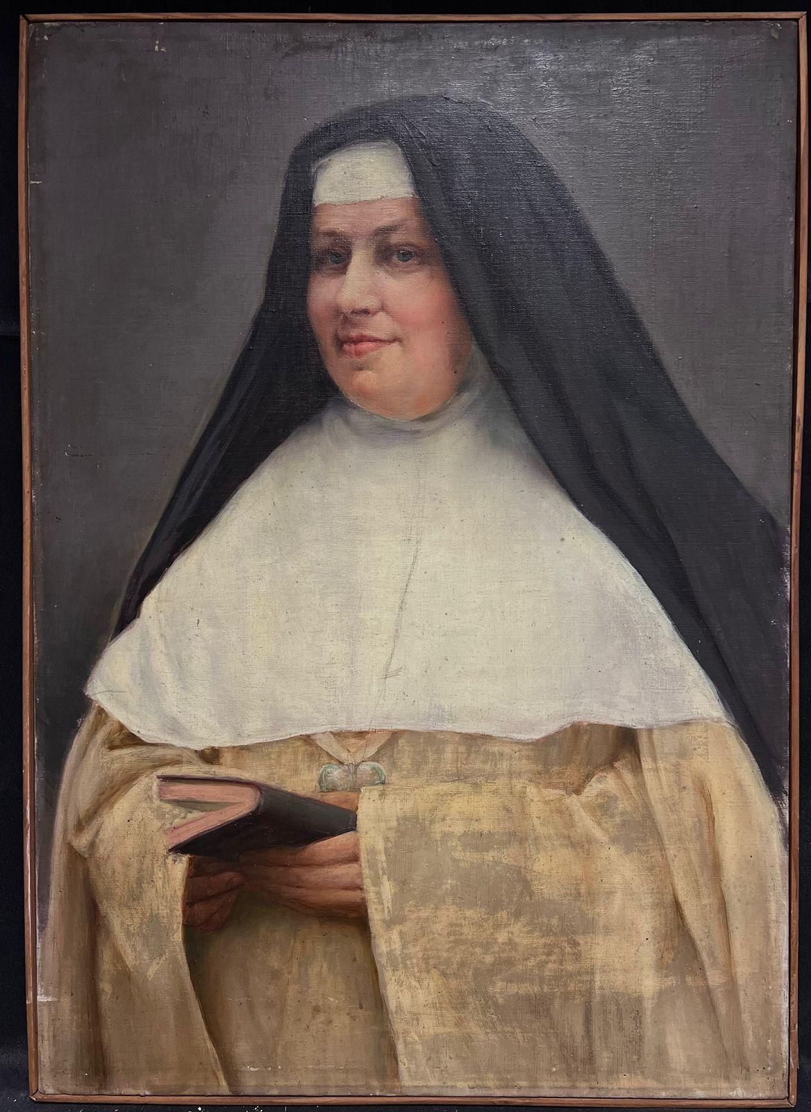 19th Century French Portrait of a Nun in her Habit Large Oil on Canvas - Painting by French School