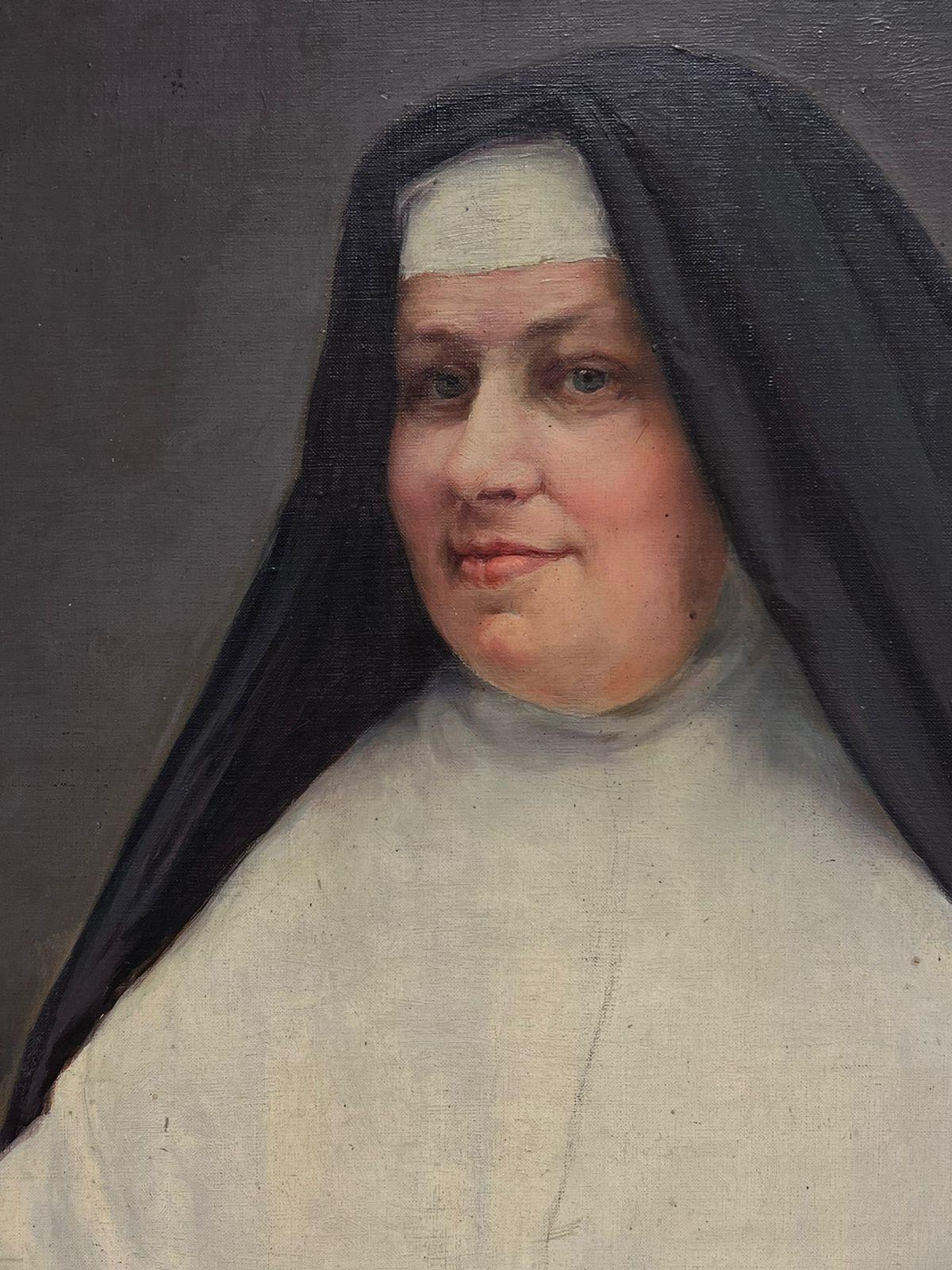 Portrait of a Nun
French School, 19th century
oil on canvas, simple wooden slip frame
framed: 27.5 x 20 inches
canvas: 27 x 19.75 inches
provenance: private collection, Champagne region of France
condition: good and sound condition, a few indents
