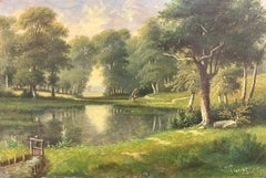 19. Jahrhundert Französisch romantischen Serene Woodland By The River signiert Ölgemälde