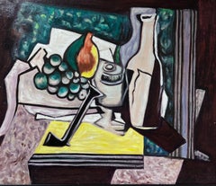 Retro 20th Century French Cubist Still Life Oil Painting