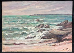 20th Century French Impressionist Signed Oil Painting Crashing Waves French Sea