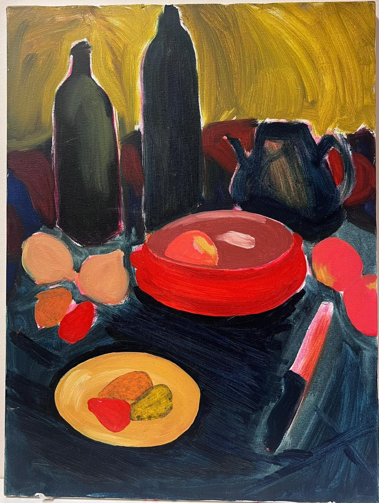 20th Century French Modernist Oil Painting Still Life Objects - Black Still-Life Painting by French School
