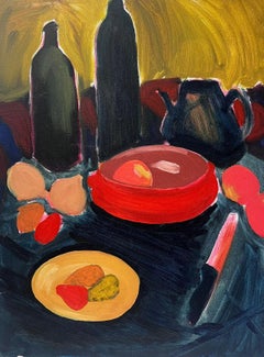 20th Century French Modernist Oil Painting Still Life Objects
