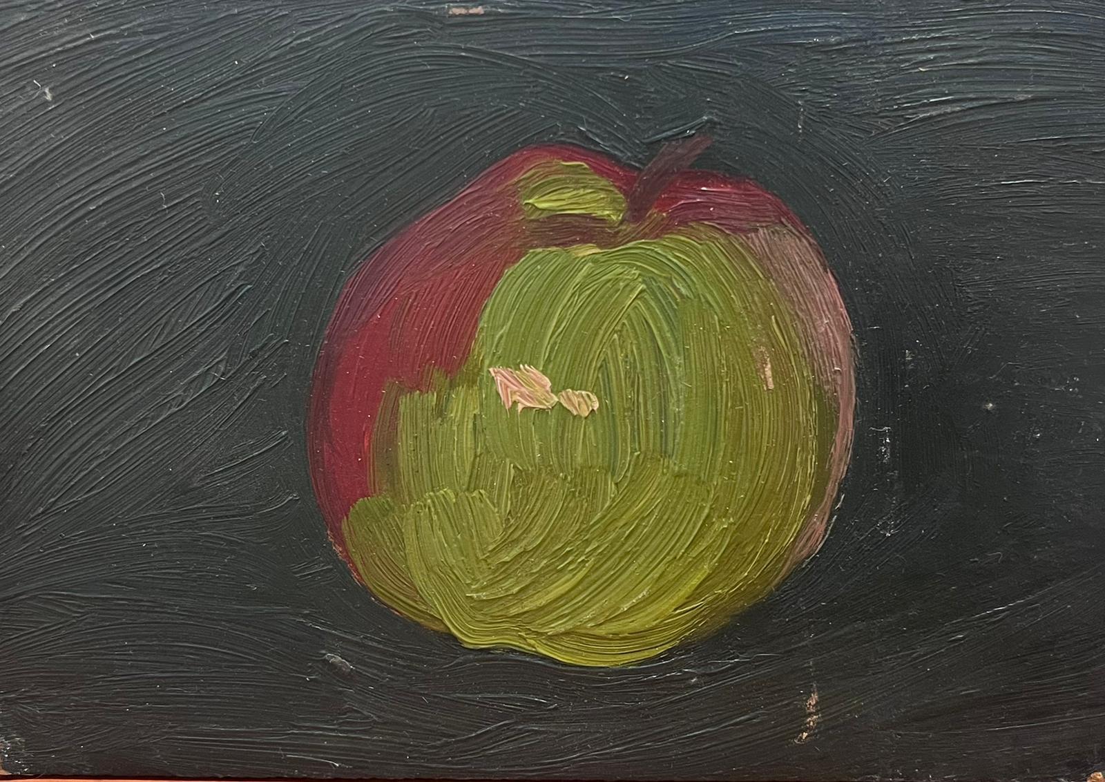 French School Interior Painting – Französisches modernistisches Ölgemälde des 20. Jahrhunderts, Stillleben eines Apfels