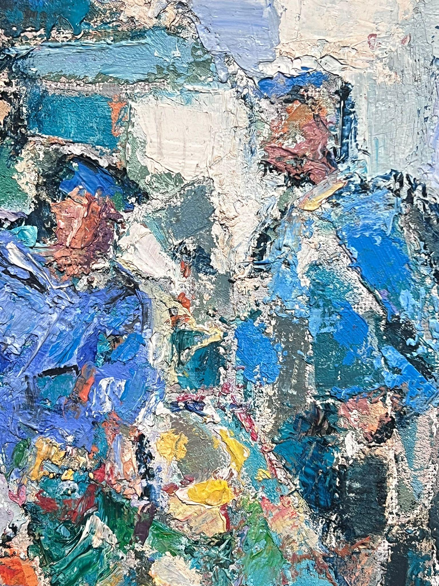 20th Century French Post Impressionist Signed Oil Fishermen in Blue Smocks For Sale 3