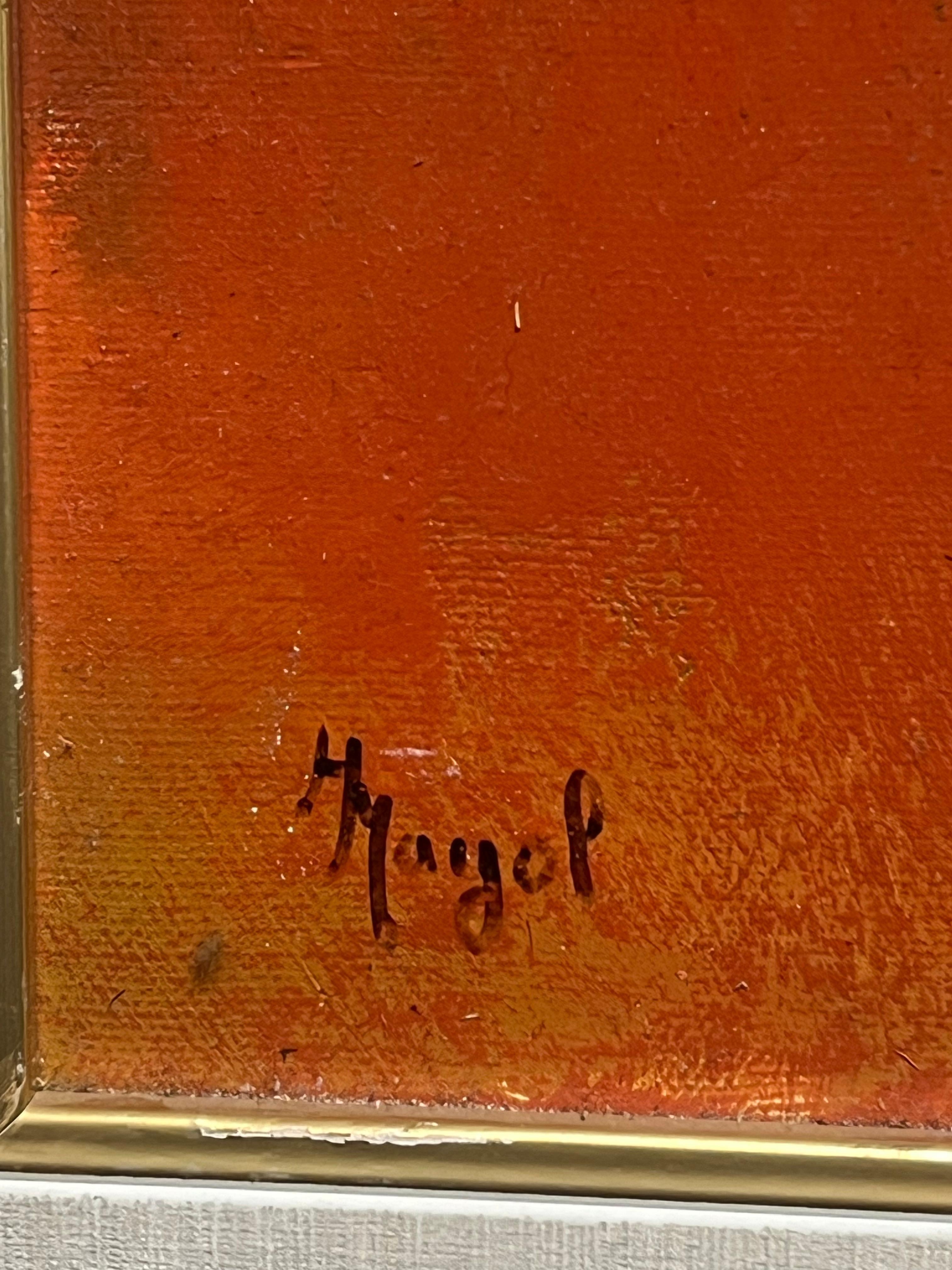 Abstract Female Nude in Fiery Hues Bold Expression of Form & Color French Oil 1