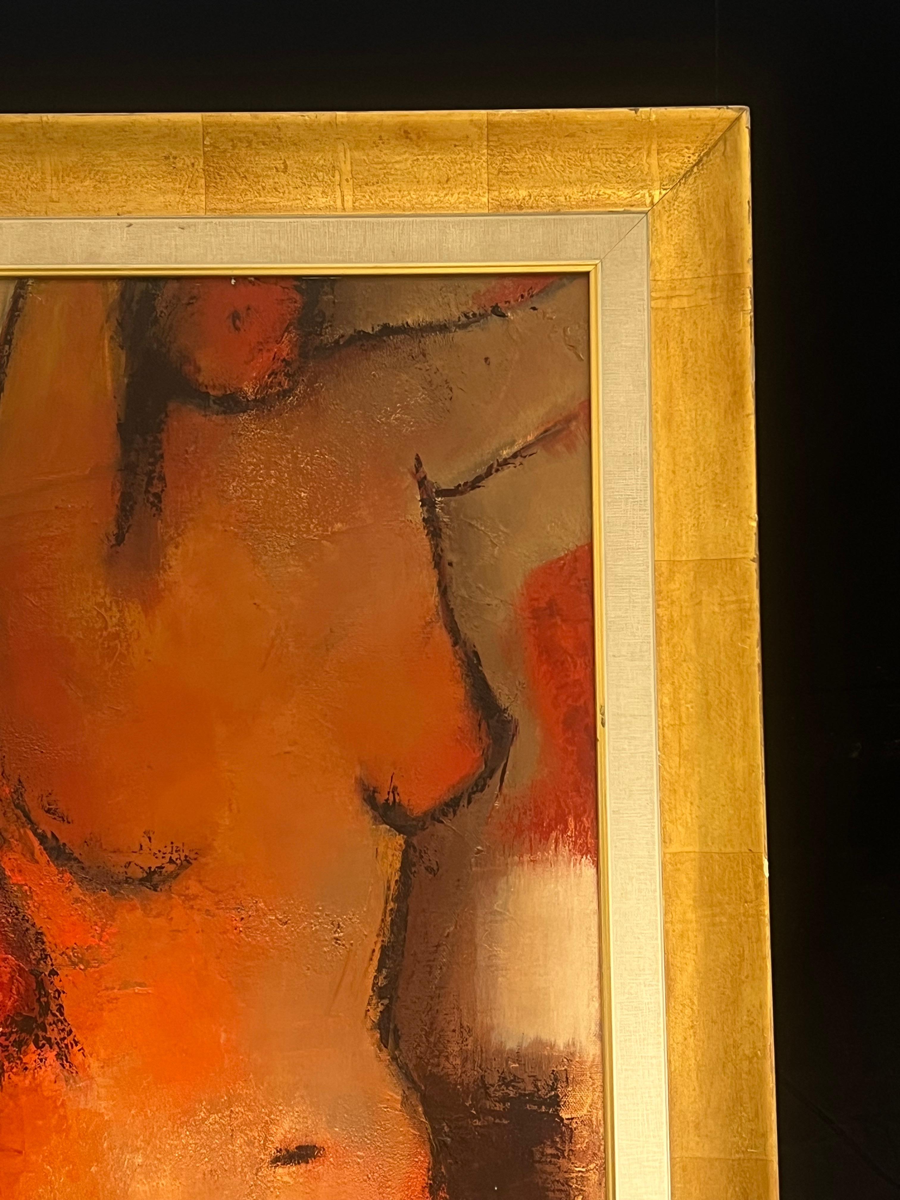 Abstract Female Nude in Fiery Hues Bold Expression of Form & Color French Oil 3