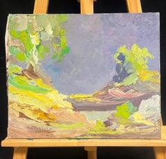 Abstract Landscape with a Purple Stormy Sky Textured 1970's Oil Painting