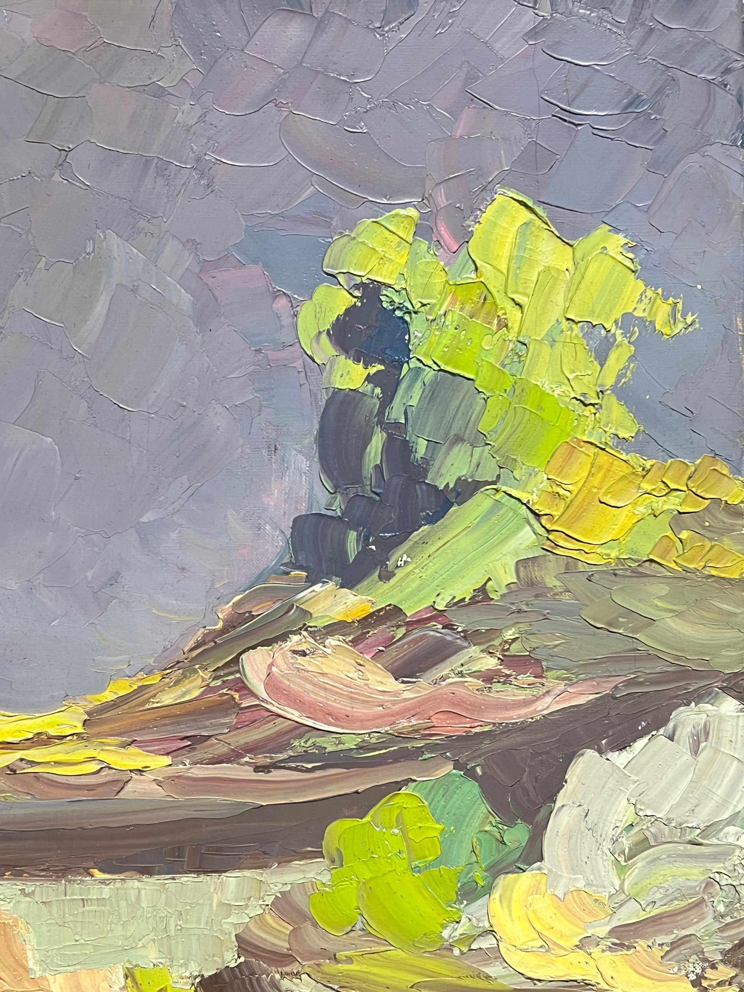 Paesaggio astratto con cielo tempestoso viola Pittura ad olio del 1970 con texture - Painting Impressionismo di French School
