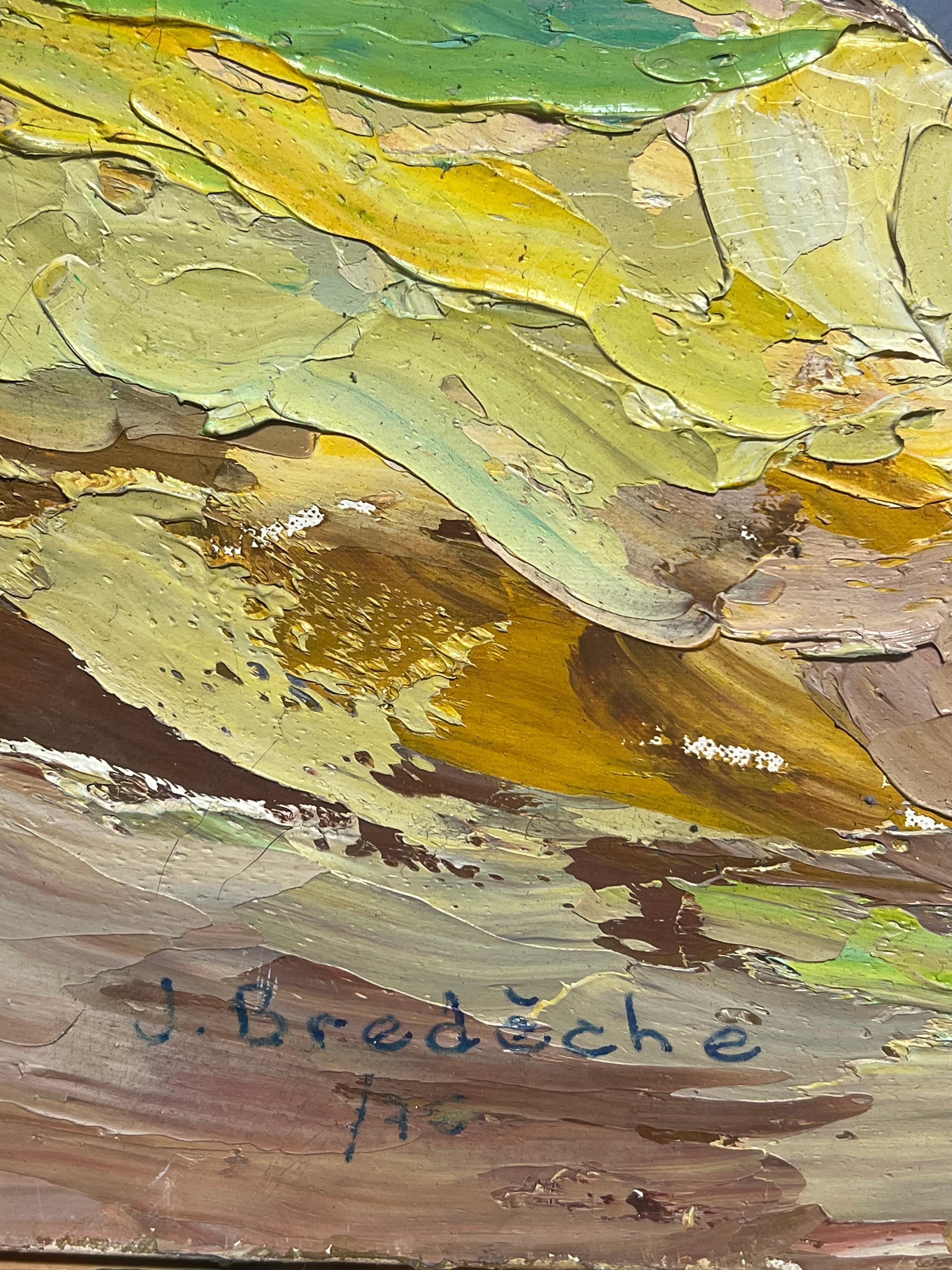 Paesaggio astratto con cielo tempestoso viola Pittura ad olio del 1970 con texture in vendita 1