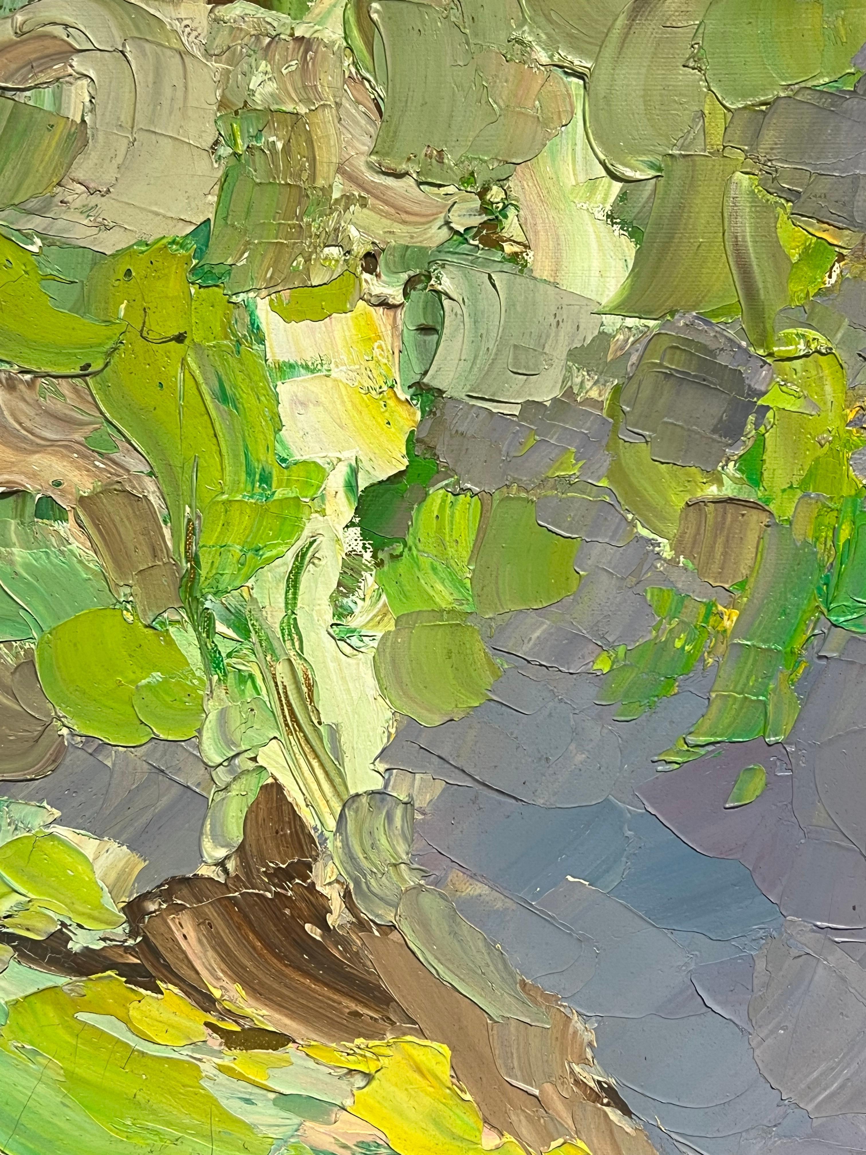 Paesaggio astratto con cielo tempestoso viola Pittura ad olio del 1970 con texture in vendita 2